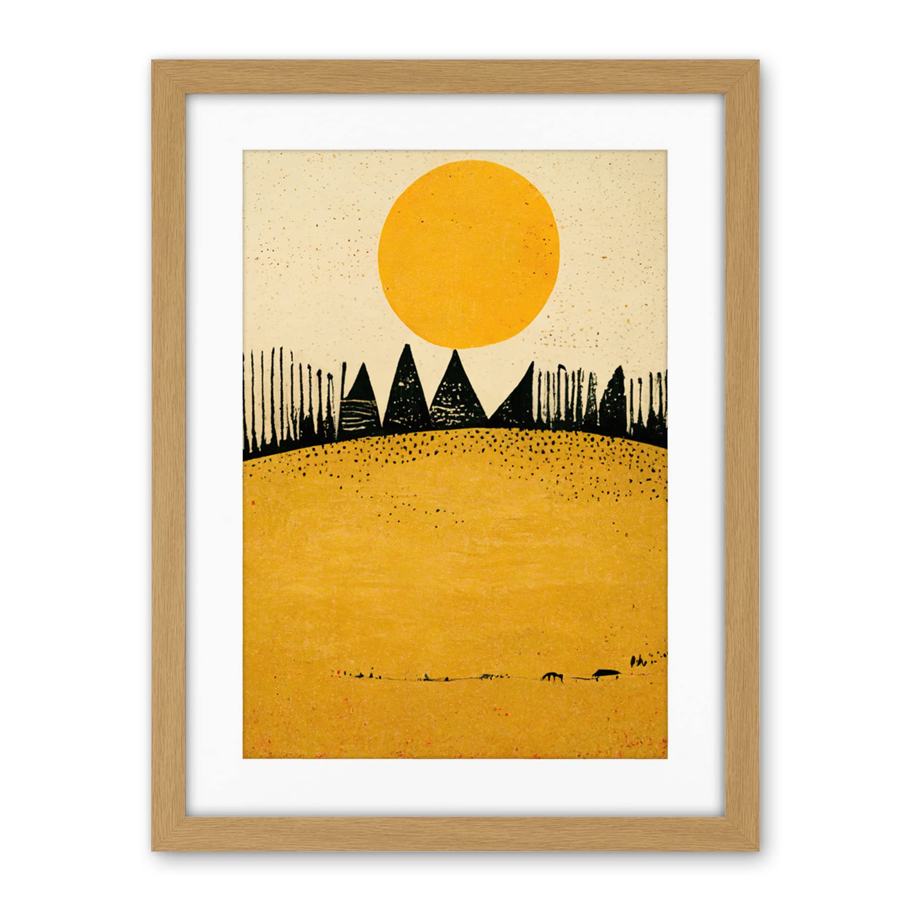 Wee Blue Coo Minimalist Tribal Abstract Desert Yellow Painting Artwork Framed Wall Art Print 18X24 Inch