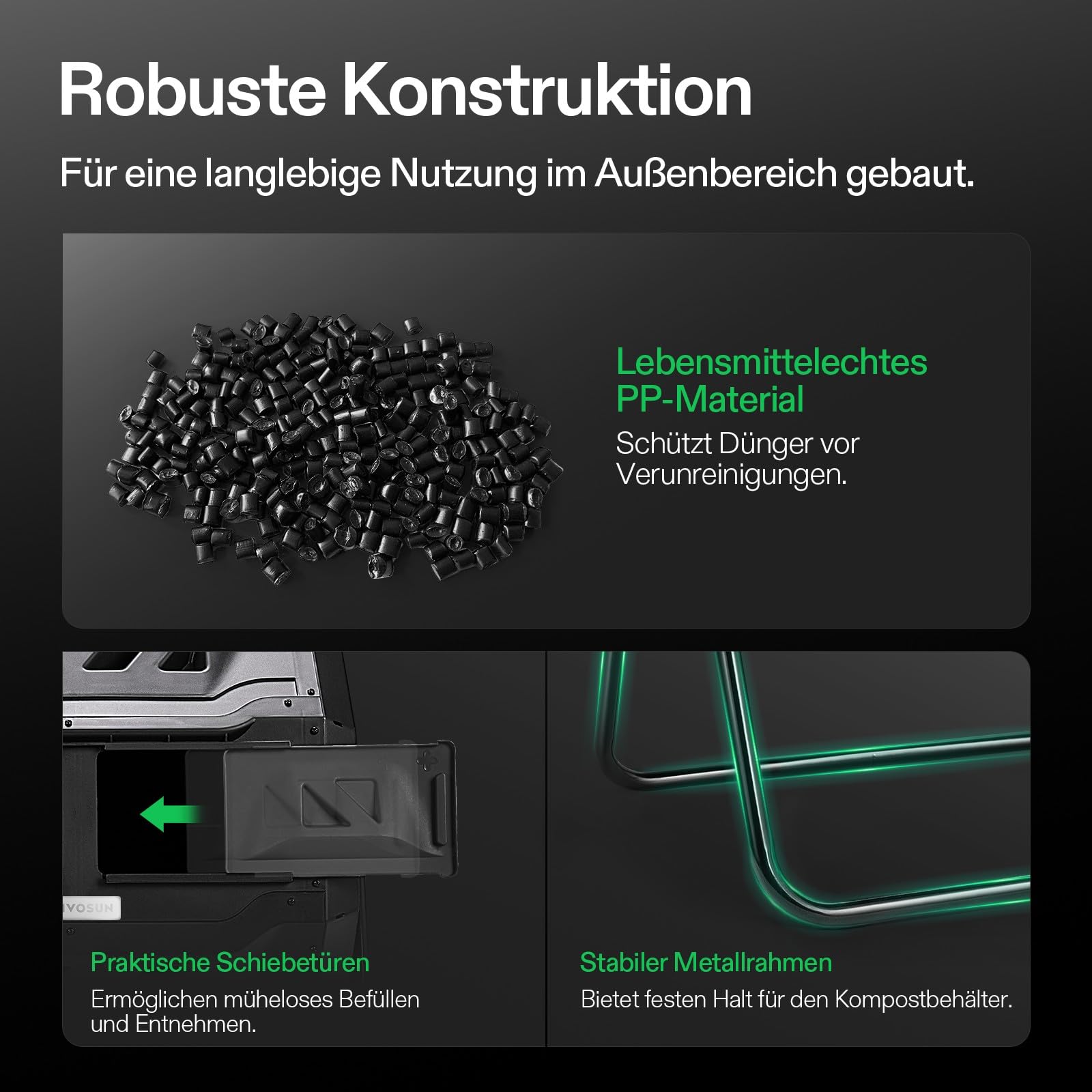 VIVOSUN Trommelkomposter 163L, Drehbarer Schnellkomposter mit 2 Kammern, Robuster Kunststoff Gartenkomposter mit Lüftungsöffnungen & Wasserdichten Gartenhandschuhen für Gartenabfälle