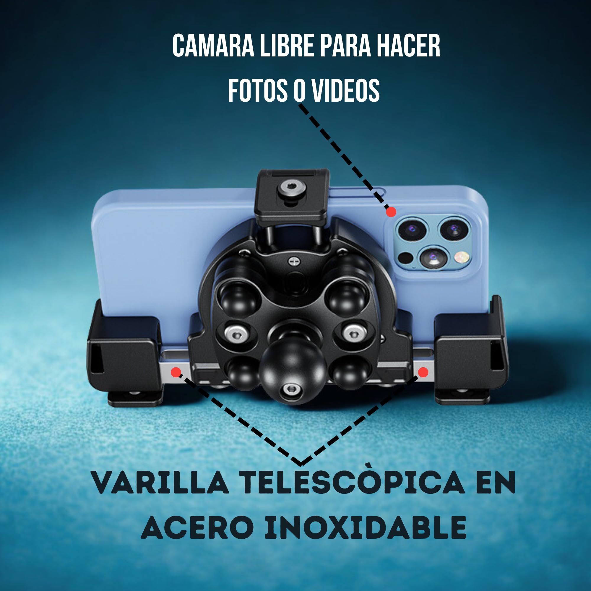 Radg Soporte Móvil Moto - [Doble Antivibración] Rotación 360º Tornillo Antirrobo, Camara Libre, Soporte Telefono Bicicleta — view 4