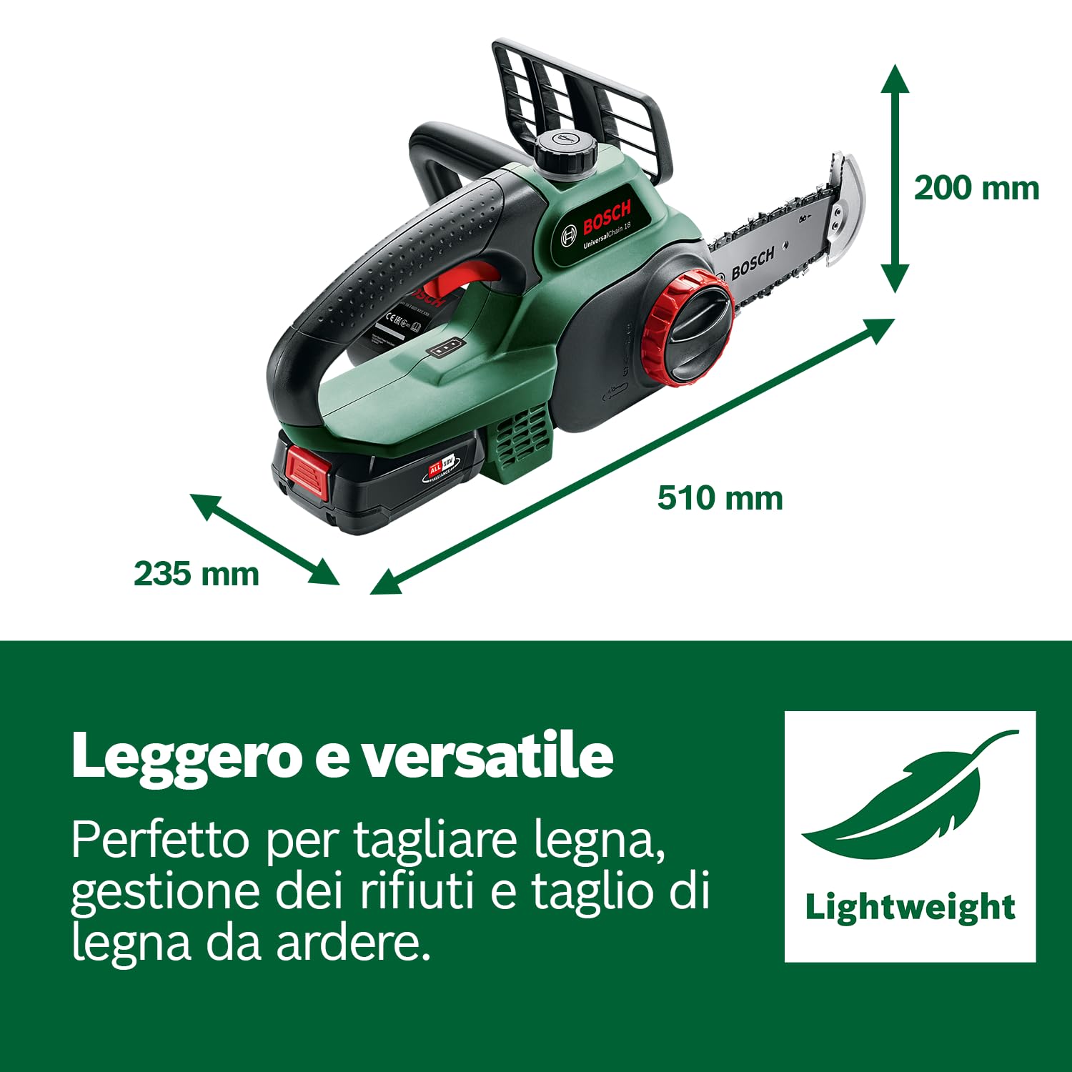 Bosch Universalchain 18 Sega A Catena A Batteria, Nero Verde, ‎23.5 x 20 x 51 cm, 2.7 Kg