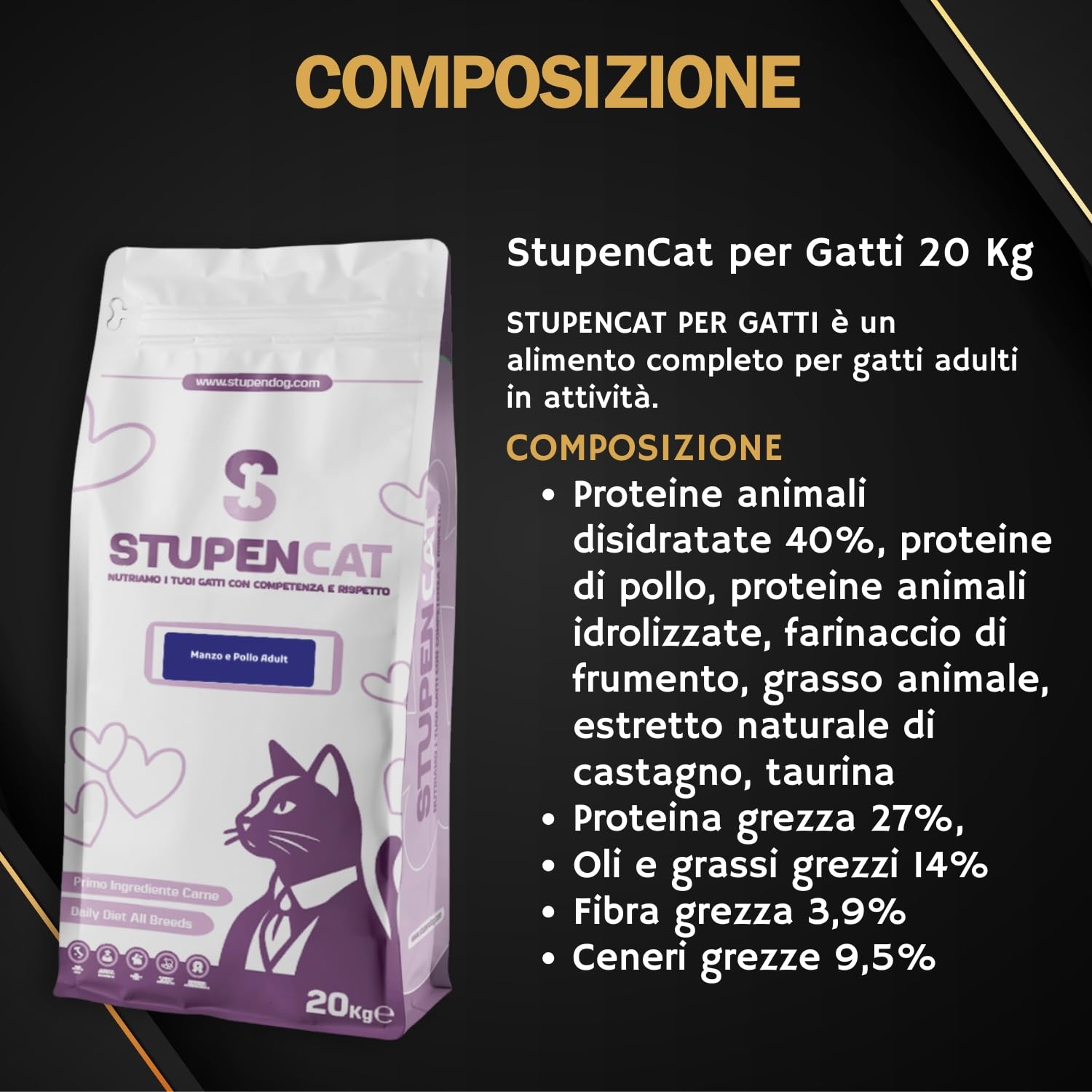 Stupendog StupenCat per Gatti 20 kg - Crocchette Gatto Adulto Manzo e Pollo - Croccantini Gatto da Mantenimento, Cibo Secco per Gatti