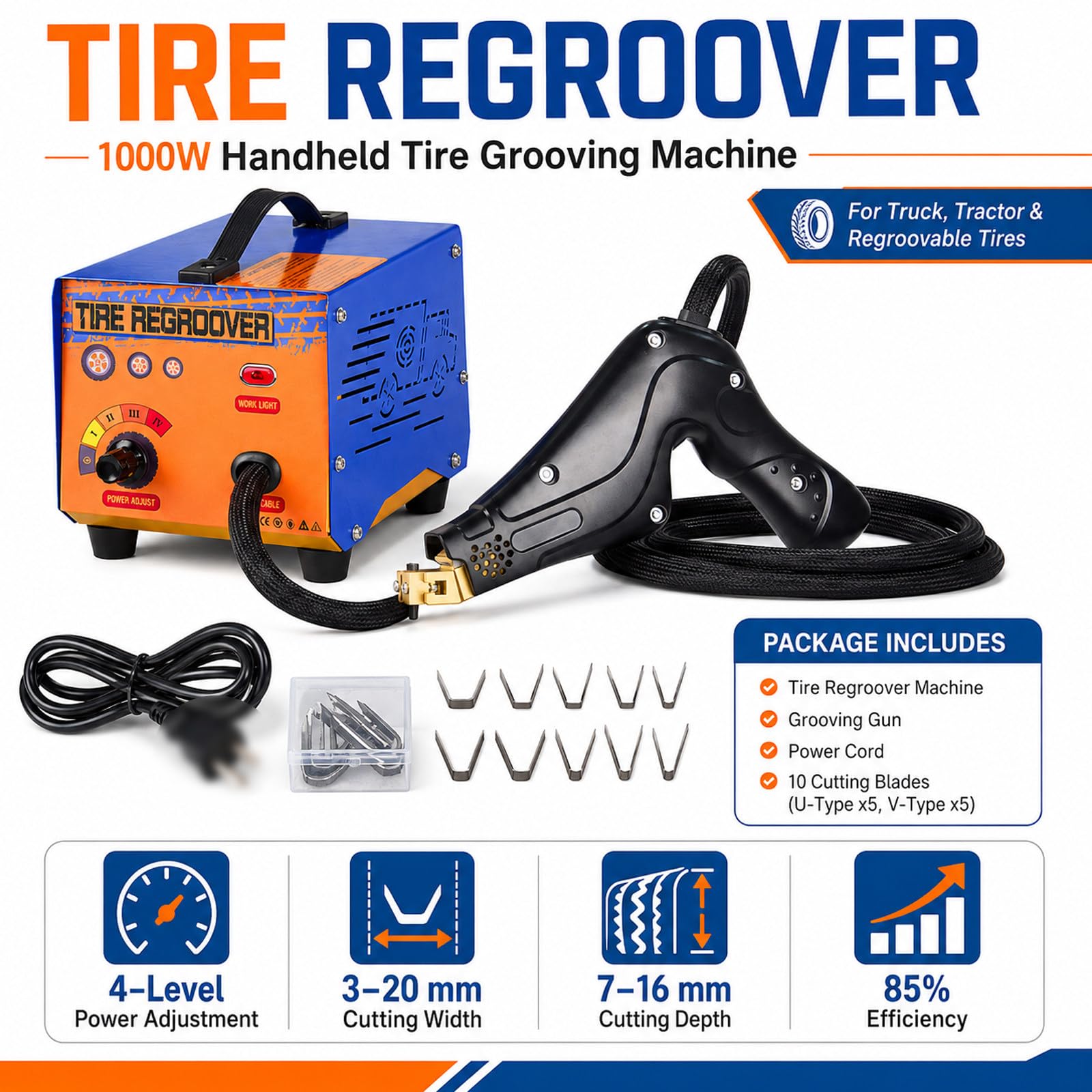 Machine à Rainurer Pneus 1000W avec Lames U/V et Réglage Chaleur 4 Niveaux