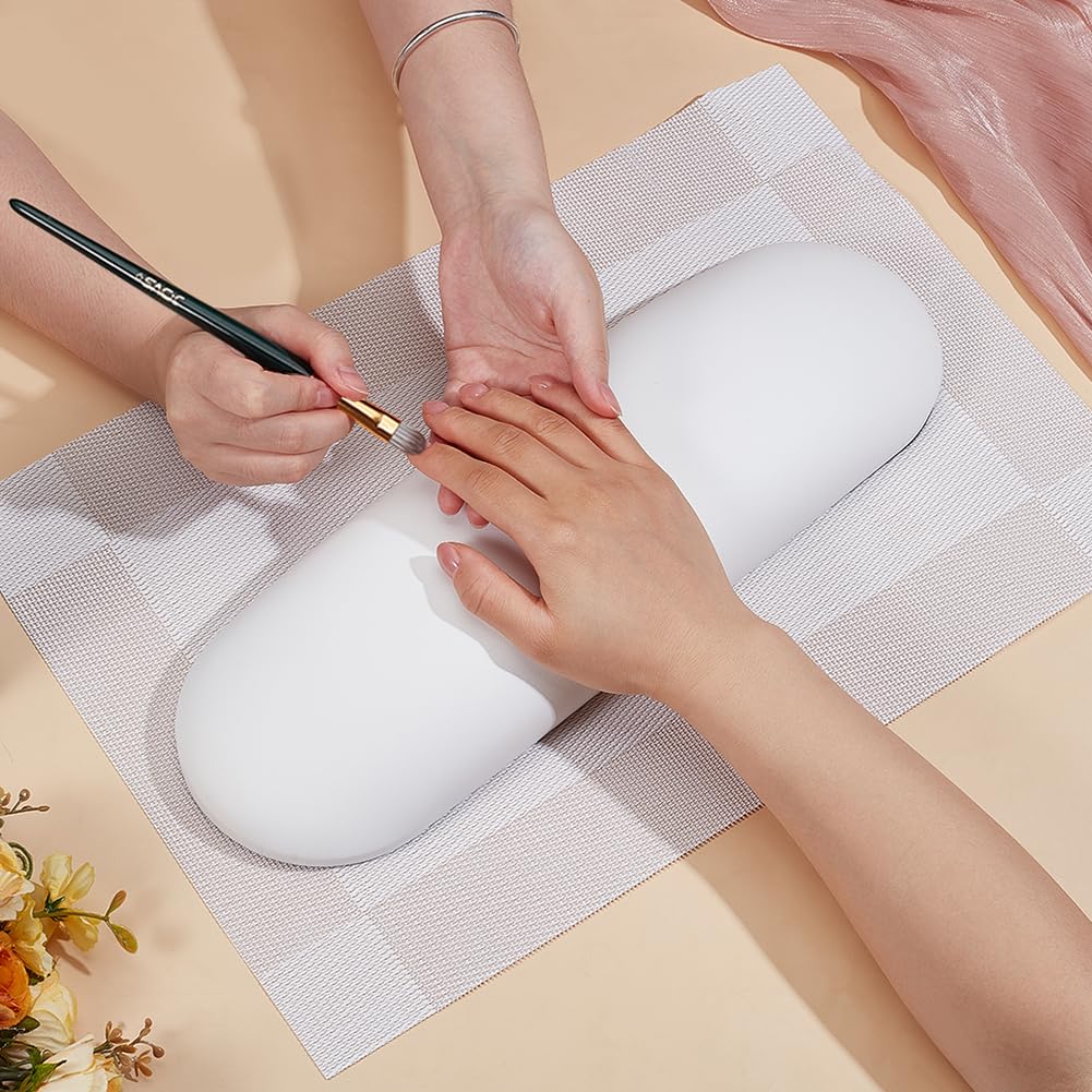 PH PandaHall Reposabrazos para uñas, almohada de mano blanca para manicura, soporte de piel, soporte de mesa con alfombrilla para manicura, manicura, salón de manicura, accesorios de arte, 1 juego