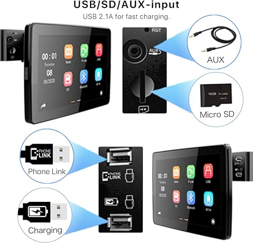 Miniatura 8 de Estéreo para automóvil de 9 pulgadas con Apple CarPlay, receptor multimedia ajustable con PhoneLinkBluetoothMICDual USBAM y FM RadioUSB y SDcámara
