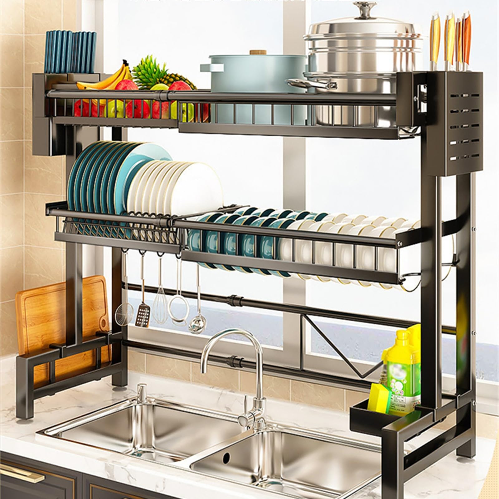 Égouttoir à vaisselle extensible gain de place grande capacité pour couverts