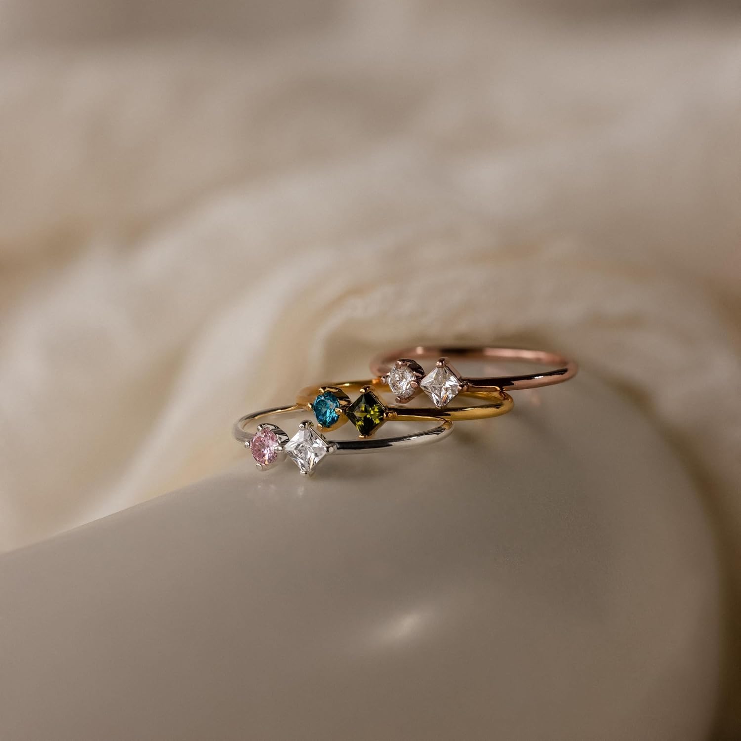 Personalized Birthstone Ring, Custom Delicate Ring, Minimalist Tiny Stacking Gold Ring, 18K Gold Plated Silver, Personalized Gift for Women