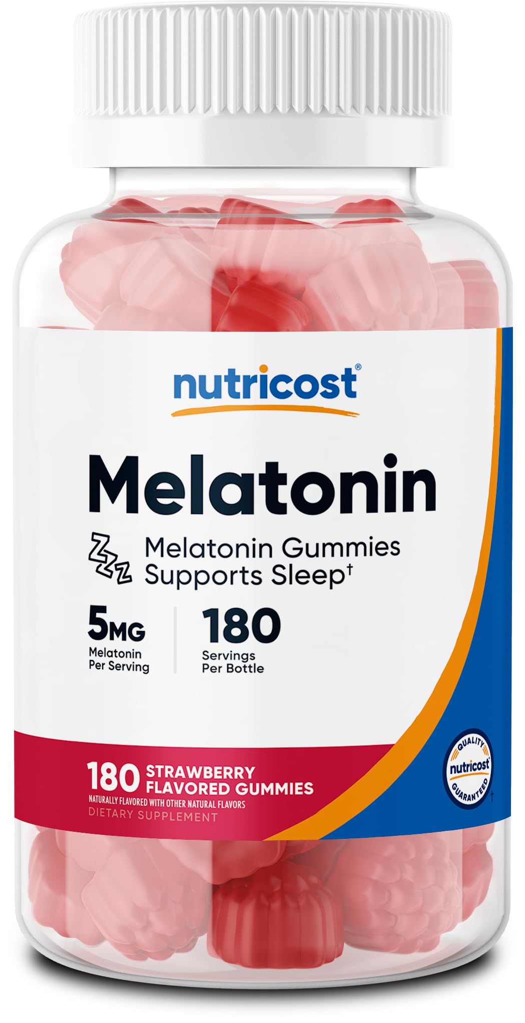 Nutricost Melatonin 5mg, 180 Gummies, Strawberry Flavored - Gluten Free, Non-GMO, No Corn Syrup