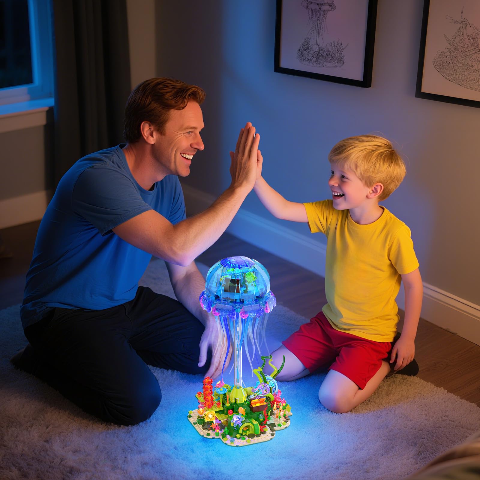 JMBricklayer Jellyfish Building Set with LED Lights, Ocean Animal Collection Toy, Floating Jellyfish Lamp, Sea Creature Display for Adults, Home & Office Decor, Creative Gifts for Boys Girls 14+