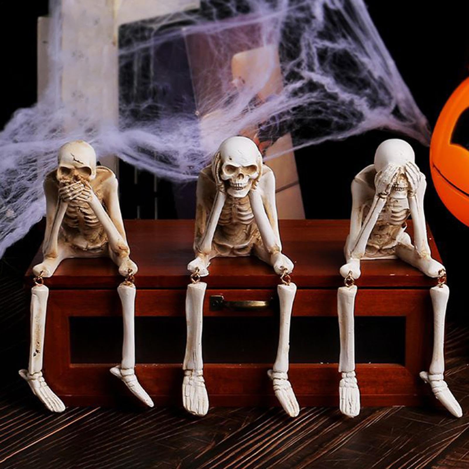 Esqueleto del Halloween 3 Figuras Sentadas Realistas