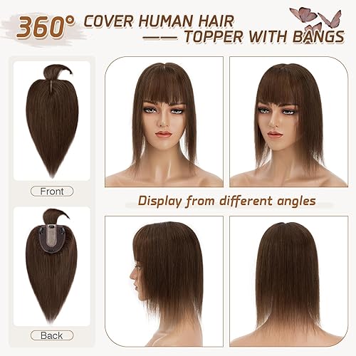 Miniatura 3 de Rich Choices Toppers para el cabello para mujer, 100% cabello humano real, sin flequillo, 120% densidad, base de seda, clip en la parte superior,