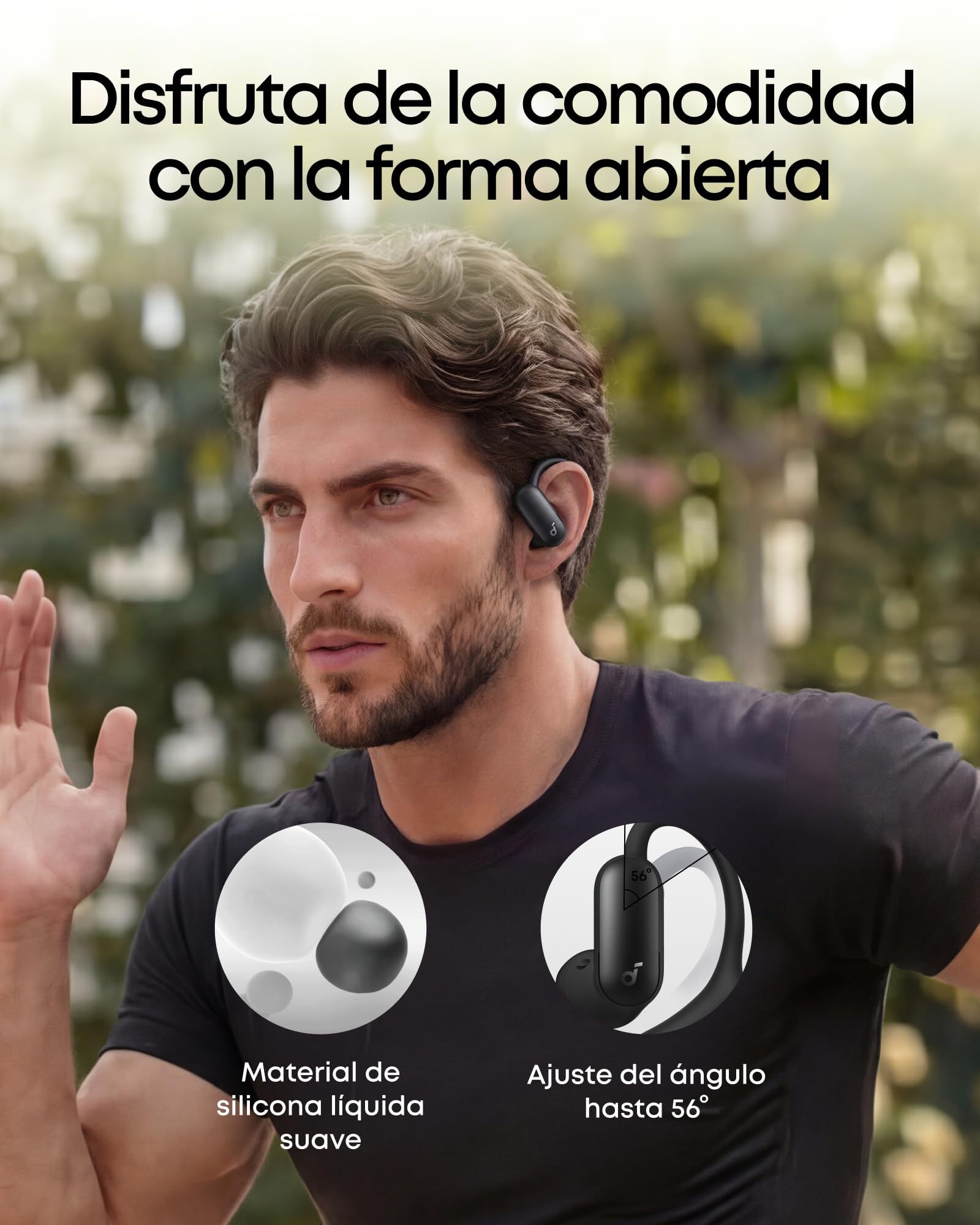 Soundcore AeroFit 2 Pro de Anker, Auriculares Abiertos con ANC, Ganchos 5 Posiciones, Controladores 11,8 mm, Audio Alta Resolución LDAC, Llamadas Nítidas IA, 4 Micrófonos, IP55, Carga Inalámbrica
