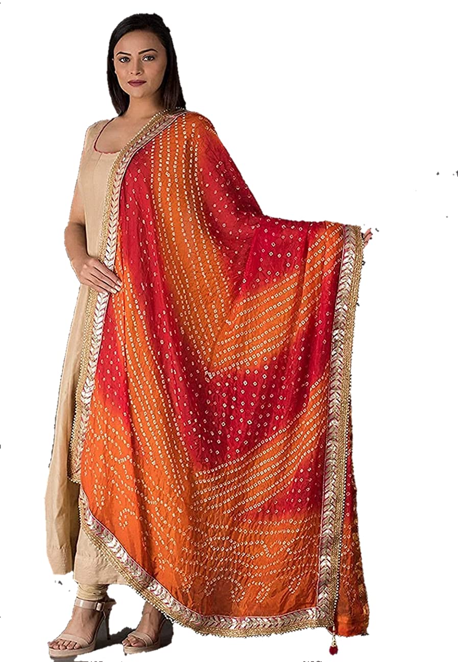 c&g india Jaipuri Rajasthani Fashion Women Traditional Bandhani Bandhej Dupatta Art Silk (Red Orange (Gota work))-picture-15