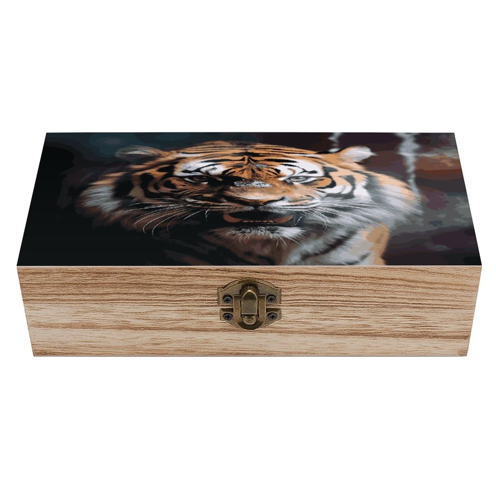 VstaDank A Tiger in A Cage Wooden Storage Box Wooden Keepsake Box with A Hinged Lid Fashion Memory Treasure Boxes Decorative Jewelry Case for Crafts Photo Home Decor Wood Gift Box