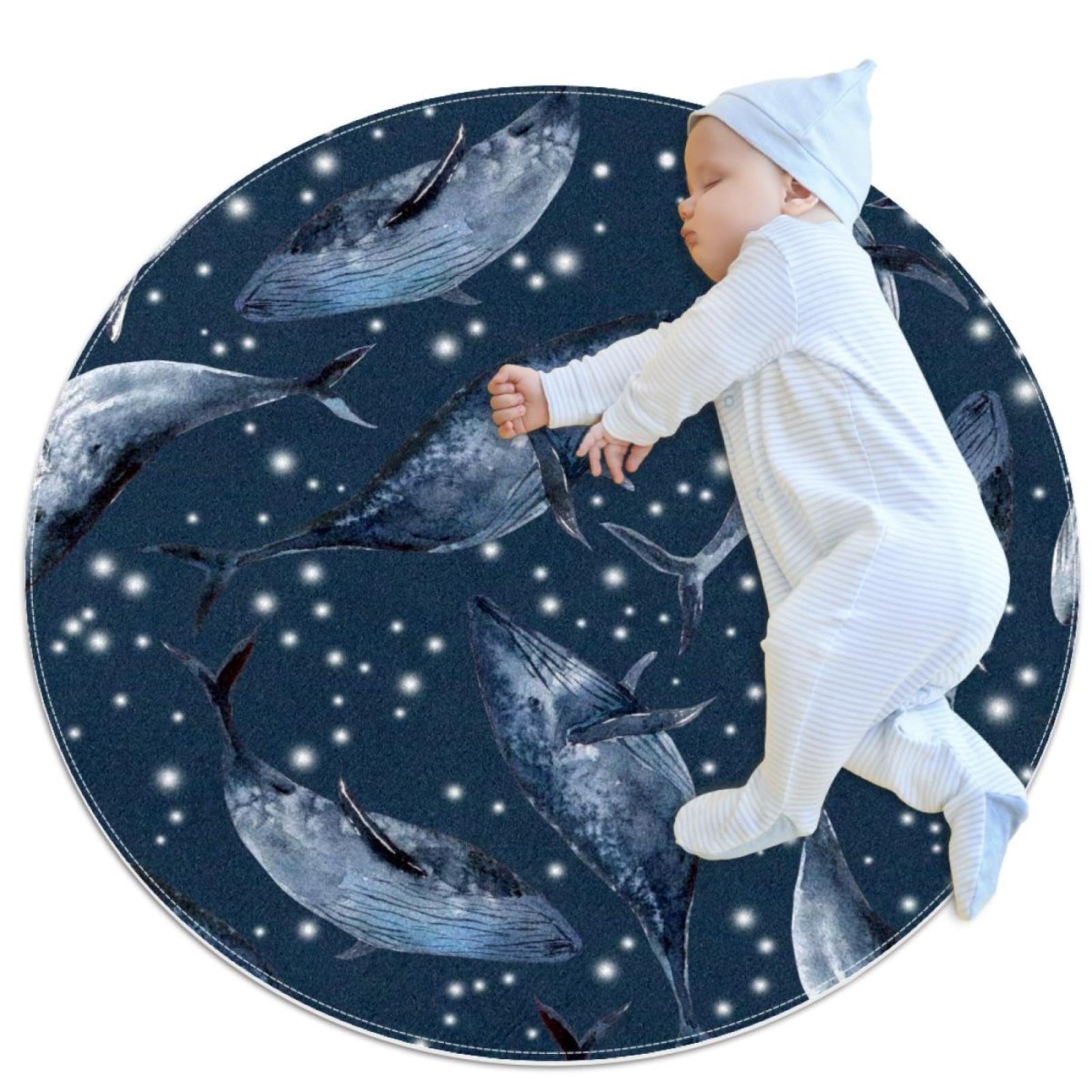 Tapis de salle de bain baleine rond 1m antidérapant pour déco de chambre d'enfant