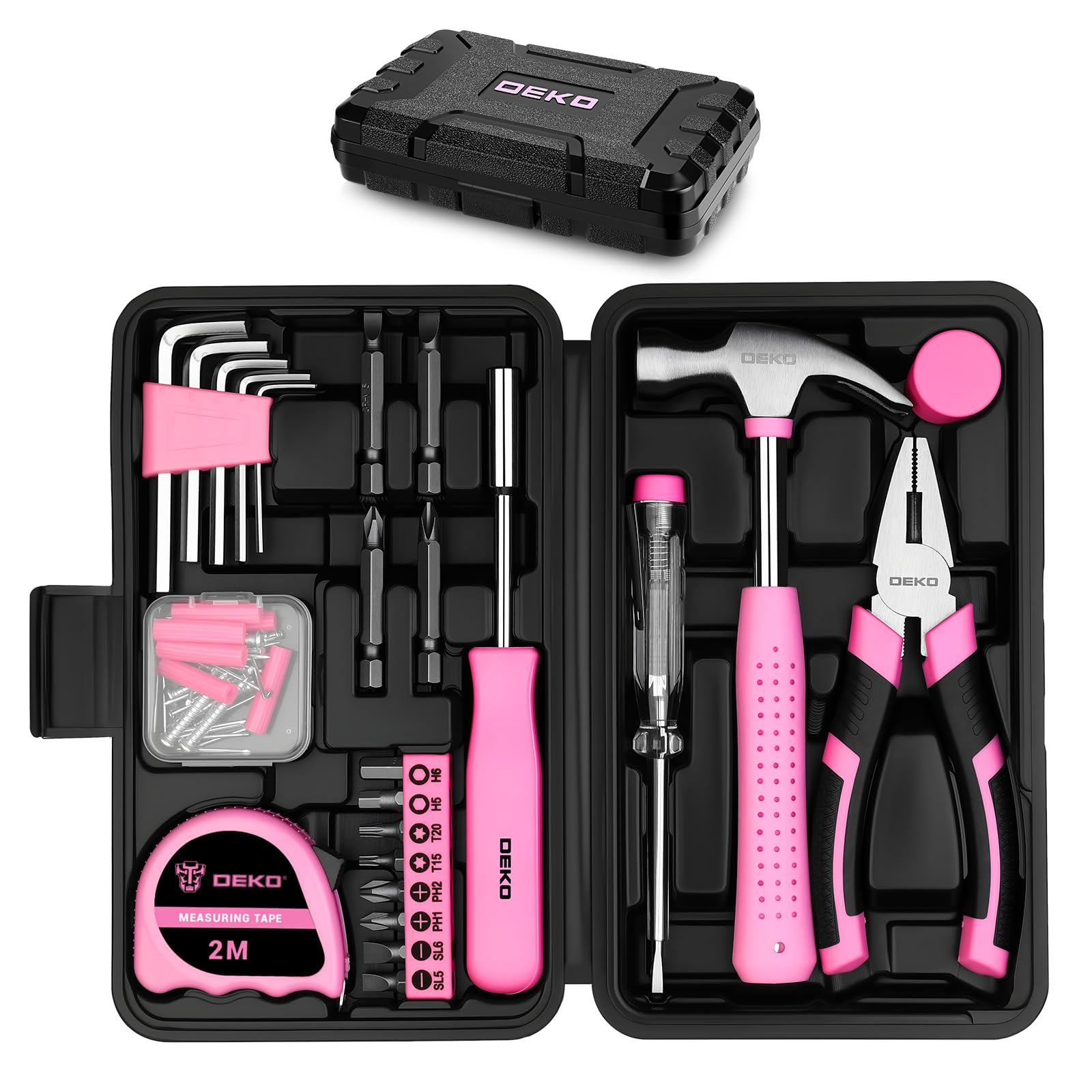 Pink Tool Kit : DEKO 56 Piece Small Mini Tool Box with Essential Hand Tools, Easy Storage for Drawer, Home DIY Tool Set Perfect as Gift