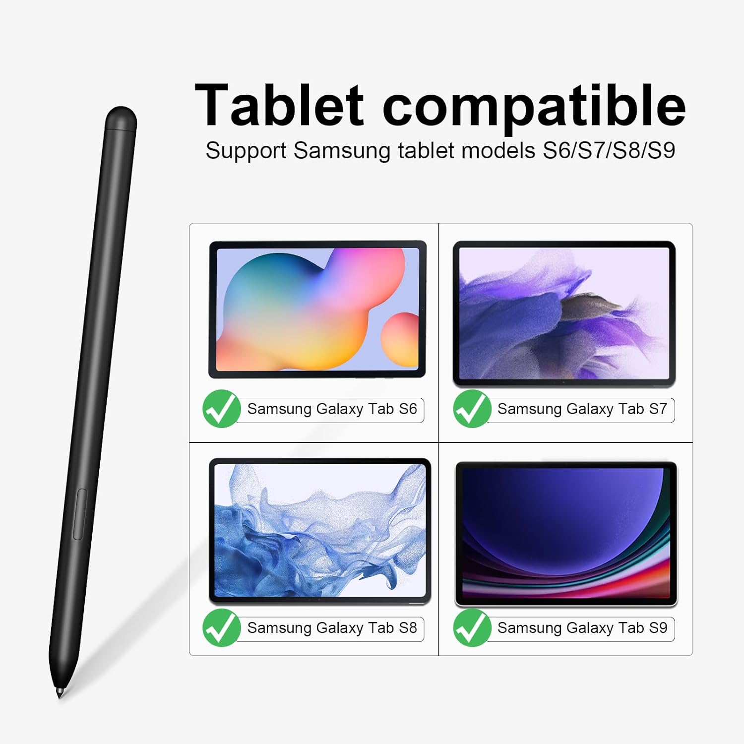 SSS GRGB S Pen for Samsung Galaxy Tab S10/S10+/S10 Ultra, S9/S9+/S9 Ultra/S9 FE, Replacement Stylus Also Fit S8/S7/S6 Lite, with 5 Nibs & Tweezers (No Bluetooth), Black Tab S Pen Black