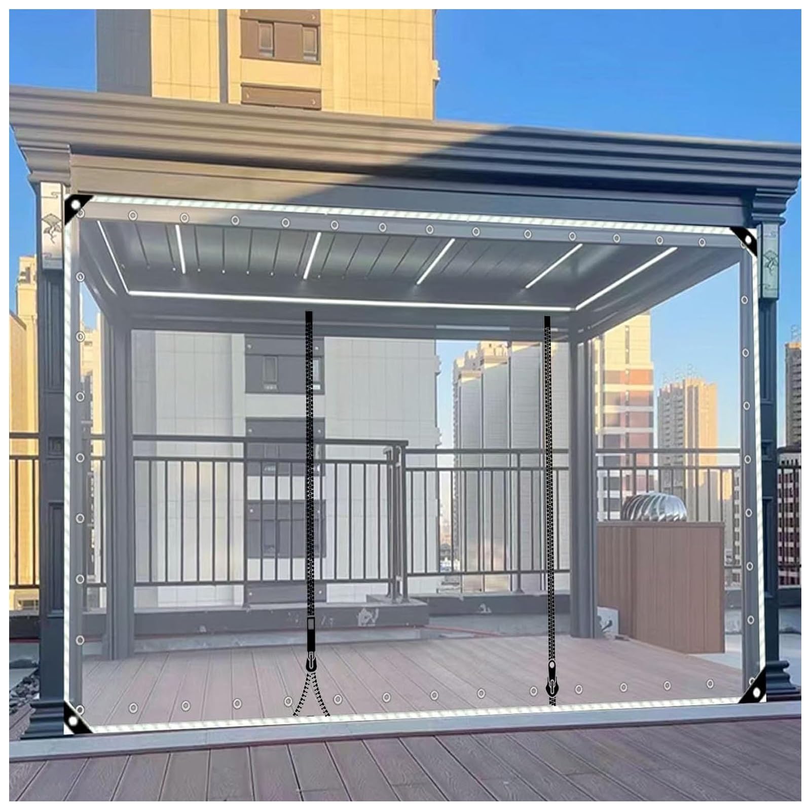 Juccjuxin One Color Outdoor Clear Panel Curtain, Tarps Curtains Zipper Door, Heavy Duty Waterproof Vinyl Curtain Weatherproof Transparent Pvc Tarp Cover For Pergola, Porch, Gazebos(H2.9xw2m/H9.5xw6.5ft)