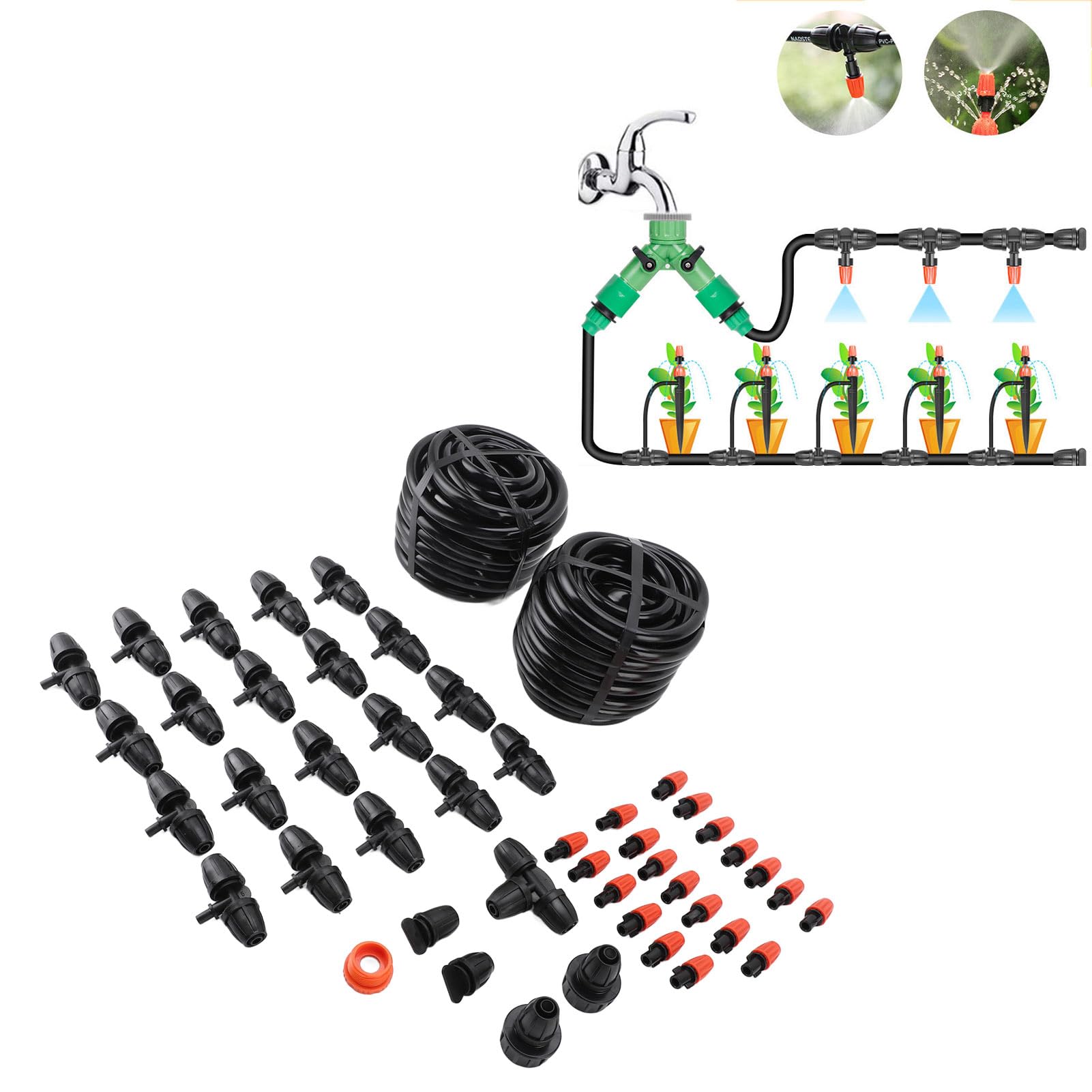 Kit di Irrigazione a Goccia, di Irrigazione per Piante con Tubo da 8/12 65,6 Piedi e Connettore Rapido, Attrezzatura di Irrigazione Automatica per Serra da Giardino, Aiuola