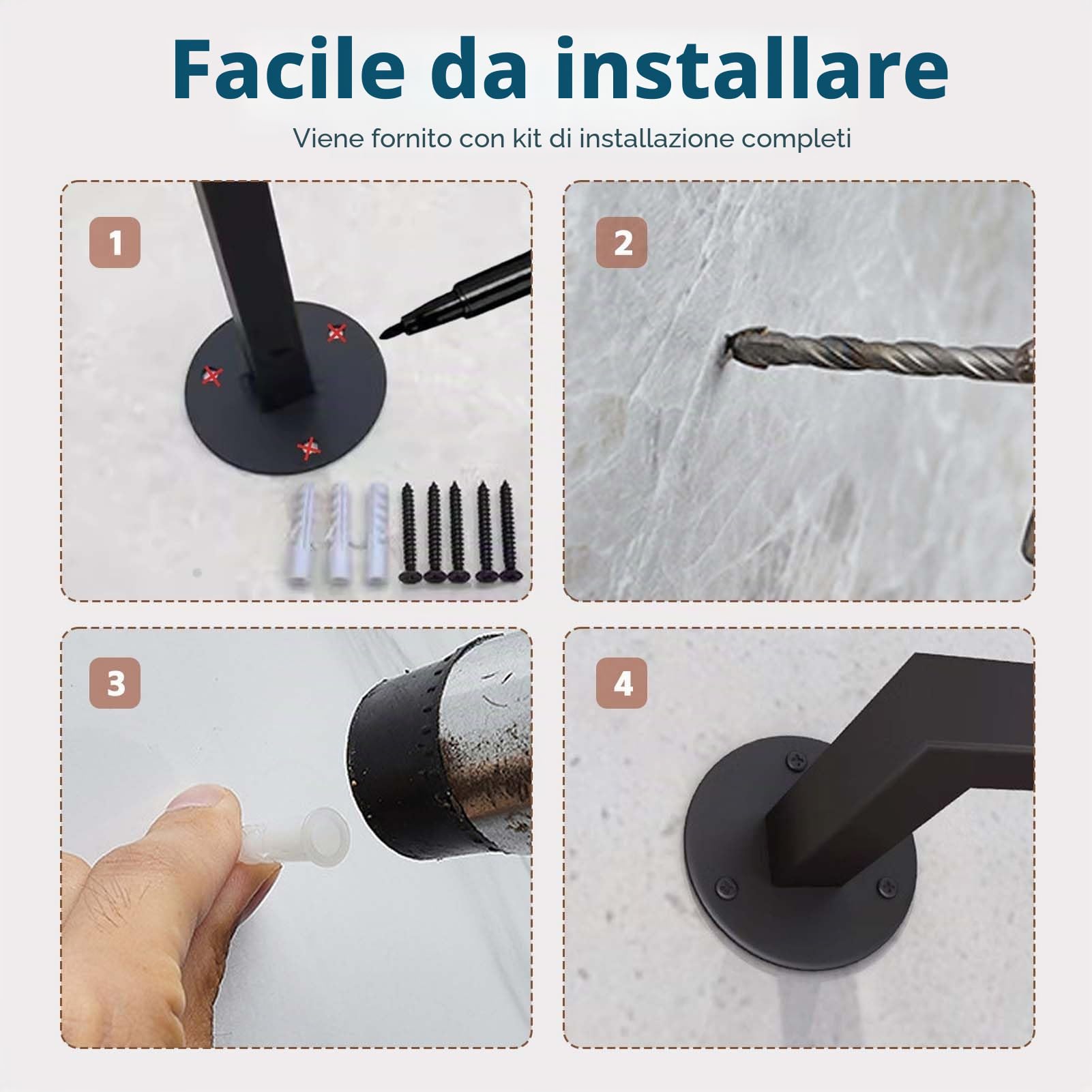 Corrimano per Scale a Parete 1-6 Metri | In Ferro Battuto per Interni ed Esterni | Tubo Zincato Bianco (150cm)