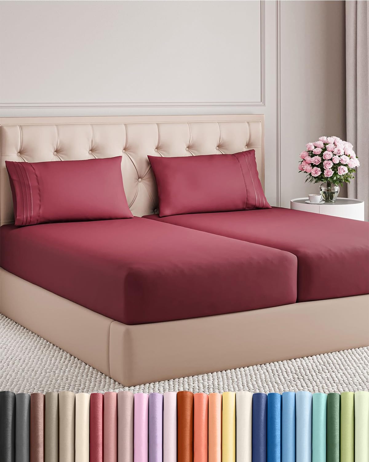 Split King Size 5 Piece Sheet Set - Comfy Breathable & Cooling Bed Sheets Set - Hotel Luxury Bedding for Women, Men, Kids, Teens, Boys & Girls - Deep