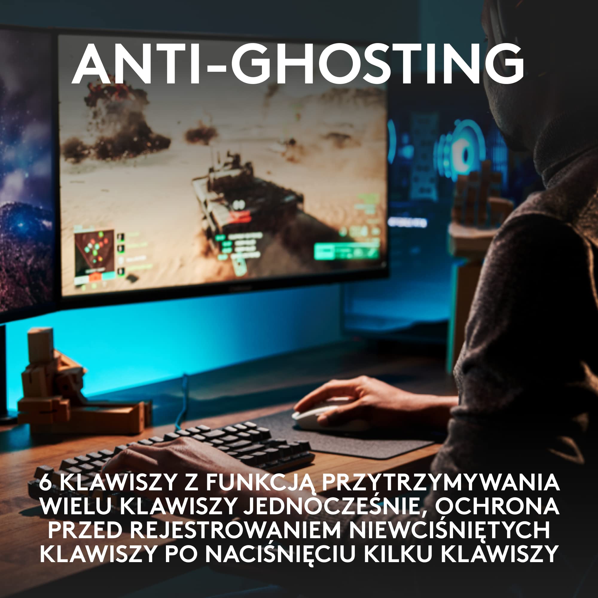 Logitech G G413 SE pełnowymiarowa, podświetlana klawiatura mechaniczna dla graczy z dotykowymi przełącznikami mechanicznymi, Anti-Ghosting, Windows/macOS, QWERTY układ US international - Czarny
