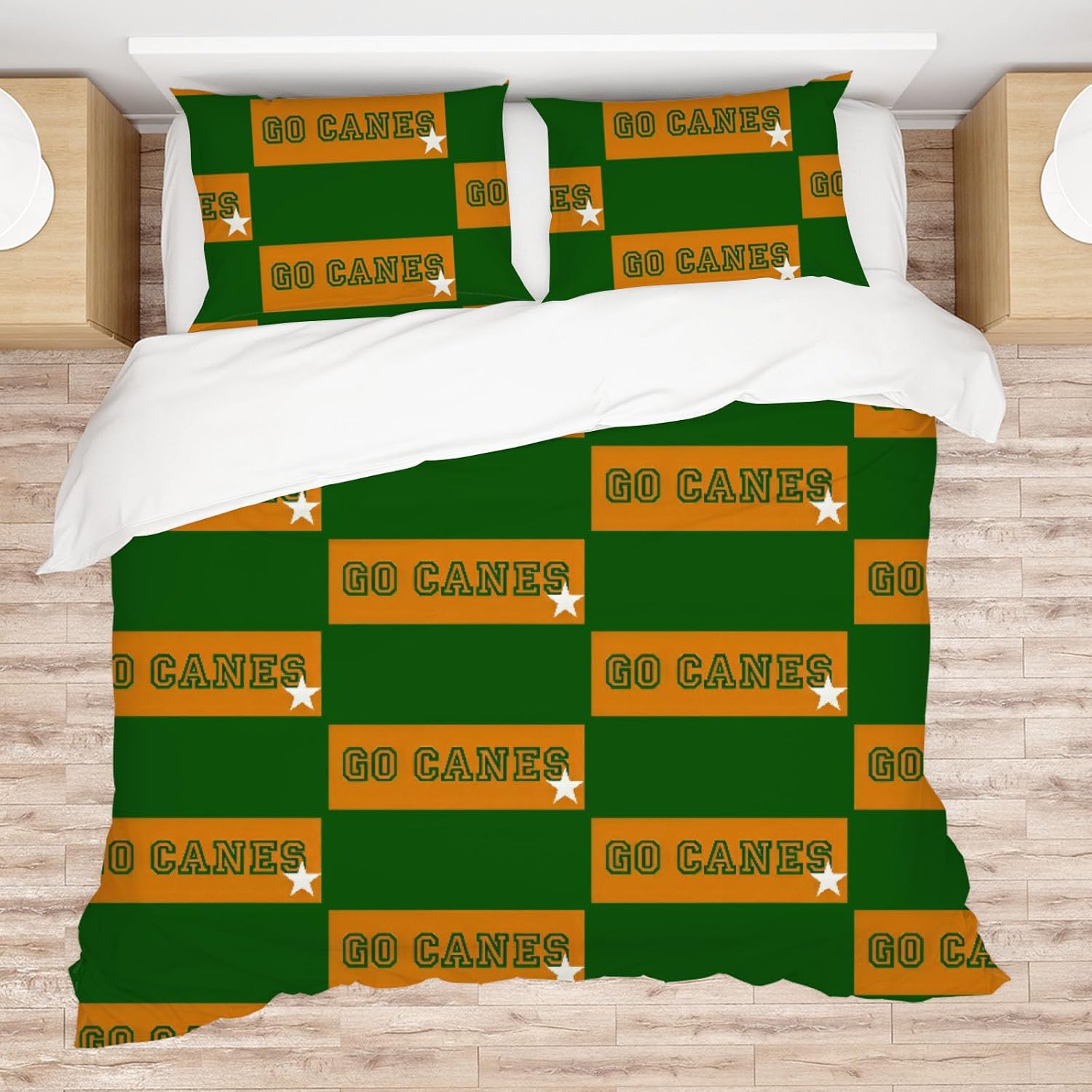 Allenjoy Twin Size Green and Orange Pattern Comforter Set Bold Block Letters Bed Bedding Sets Bedroom Decor with 1 Pillowcase
