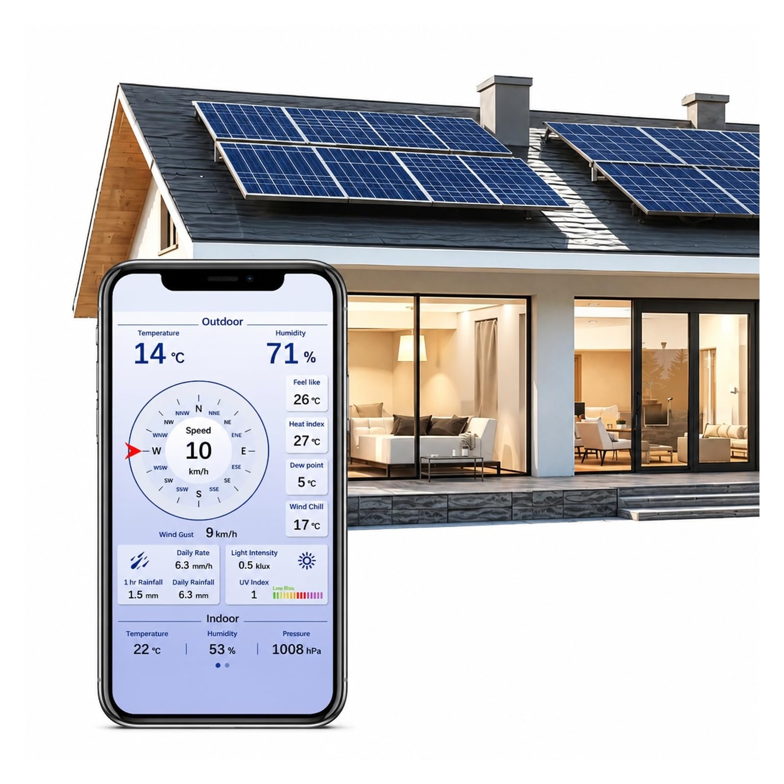 Pluviometro Esterno, Stazione Meteo Wi-Fi 7 in 1 Sensore Solare con Display da 7,5 Pollici