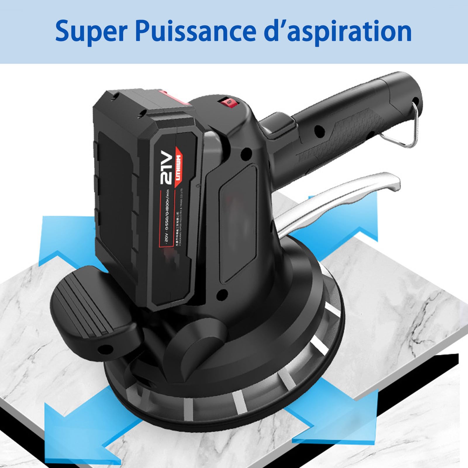 Machine Vibrante Carrelage électrique: 6 Vitesses Réglable Capacité de Charge Élevée Vibreur de Carrelage avec Ventouse Puissante de 18 cm Outils Utilitaires pour la Maison (1*Battery)