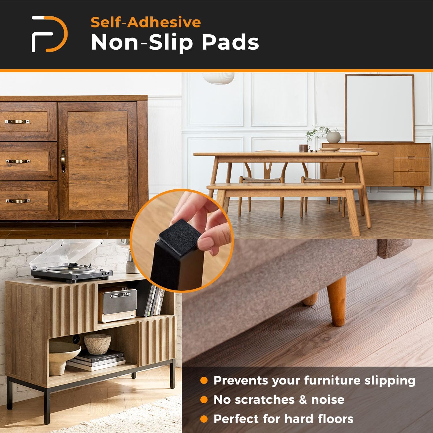 Furndiy 1.1" Anti Slip Pads for Chair & Seat - Hardwood Floor Protection - Self-Adhesive Non Skid Eva Pad - Non-Slip Pads for Furniture Feet - Prevents Sliding - Noise Stopper&Bumper - Based in USA