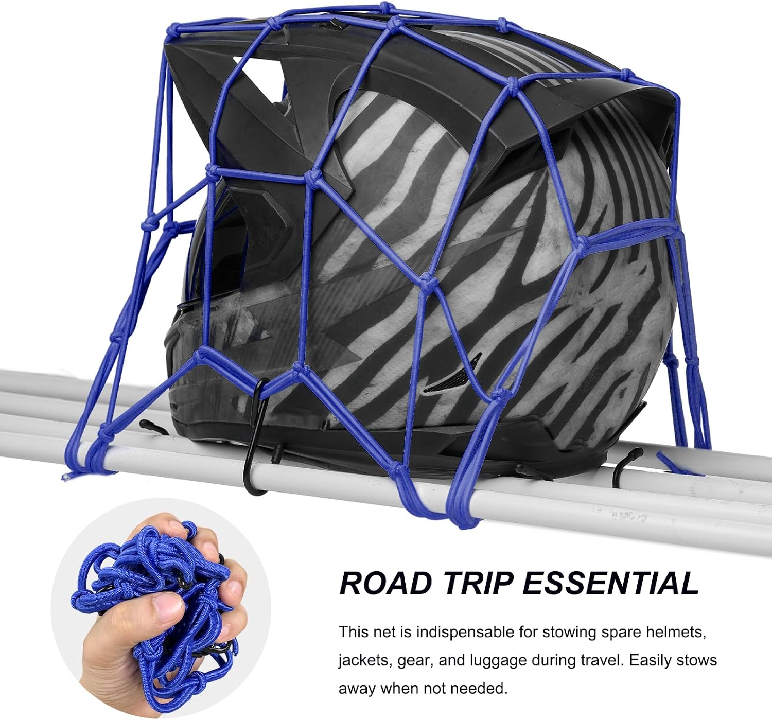 2 PCS Cargo Net, 11.8 × 11.8 Inch Adjustable Vehicle Bungee Cargo Net with 6 Hooks, Heavy Duty Elastic Gear Helmet Luggage Thicken Netting for Motorcycles Bicycles ATVs (Blue)