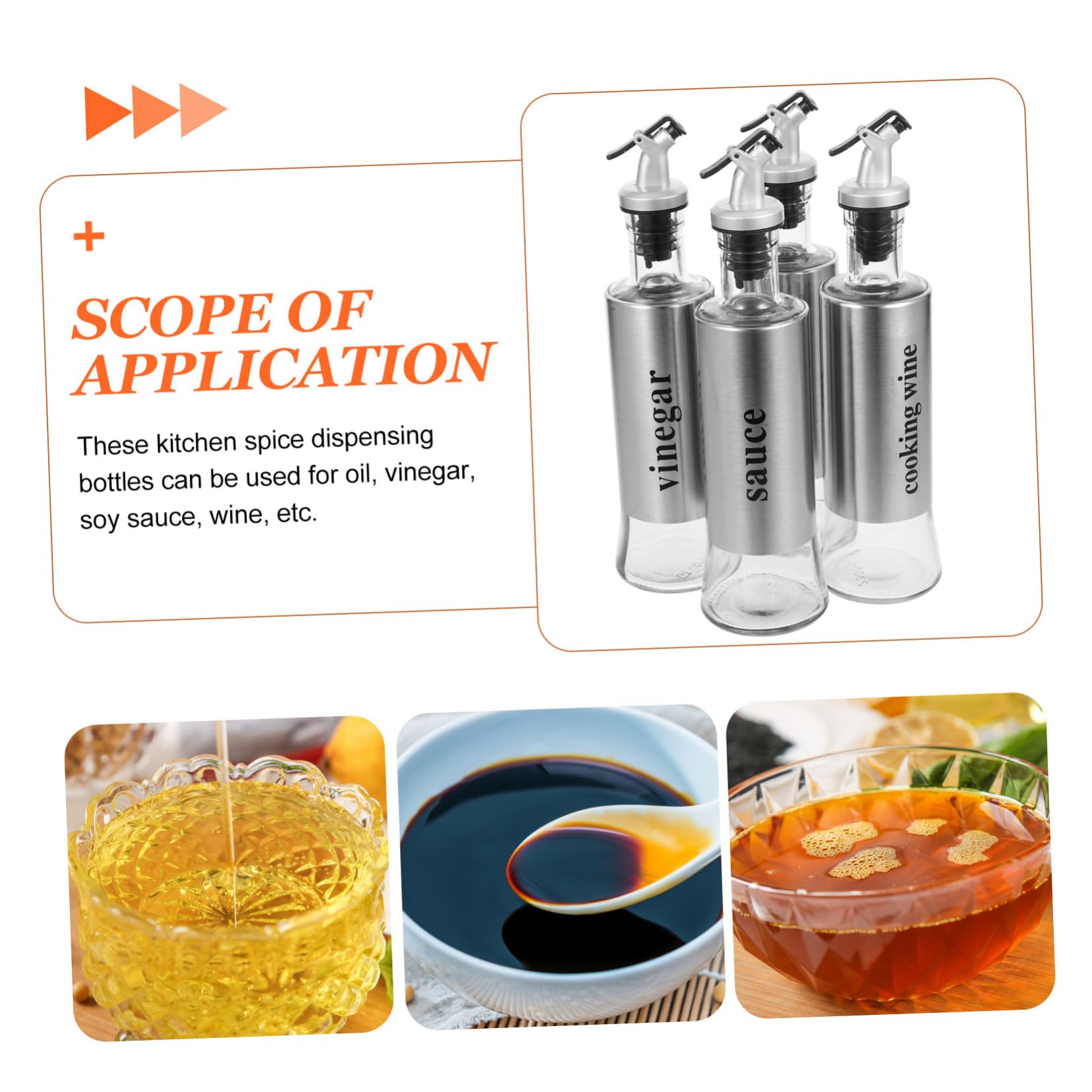 IMIKEYA Set 4 Bottiglie Dispenser Per Olio e Aceto 300 Ml in Vetro Beccuccio Antigoccia in Acciaio Inox Per Cucina Domestica e Condimentazione Precisa