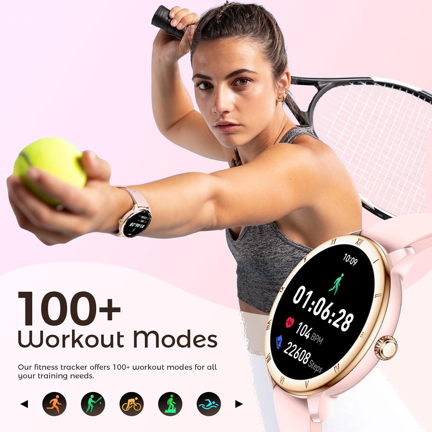 EIGIIS Android Smart Watches for Women 1.27" HD Roman Dial Sports Watches Activity Trackers with Heart Rate Sleep Monitor Smartwatch for iPhone Fitness Tracker Reloj Inteligente para Mujer Pink image 2 of 17 B0FDW9V4TM