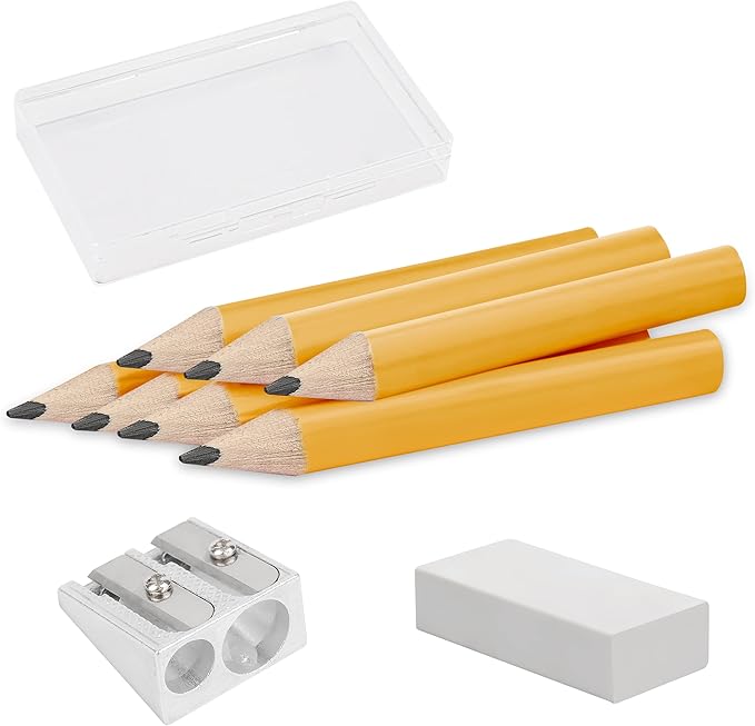 Short Triangular Fat Pencils for Kids Writing and Drawing, AUTEMOJO 3.5 Inch Fat