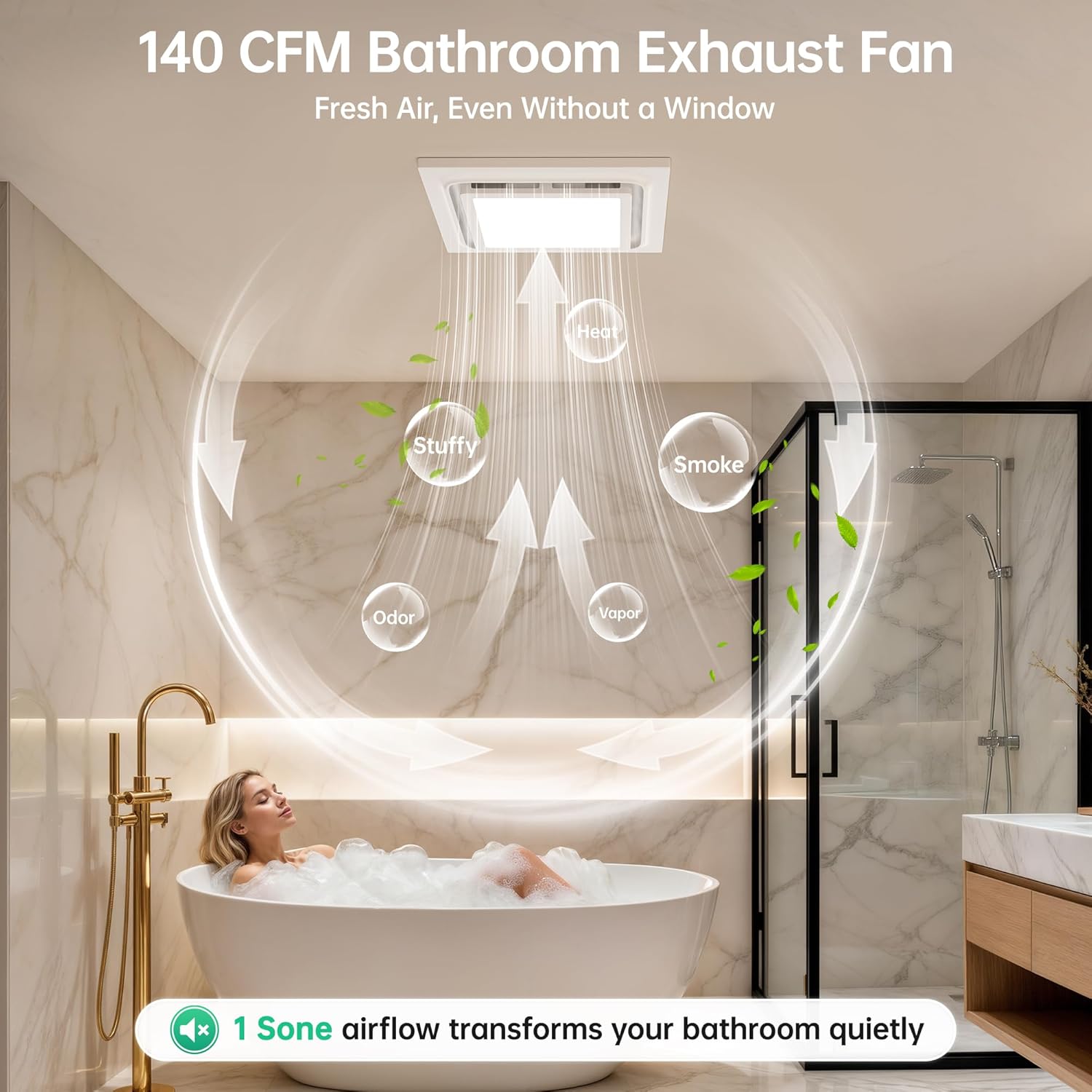 10" Bathroom Exhaust Fan with Light, 110 CFM 1.0 Sone Ultra Quiet Ceiling Ventilation Fan, 3-Color Adjustable LED (1200 LM), Energy Efficient, 4" Duct & 10" x 10" Cutout