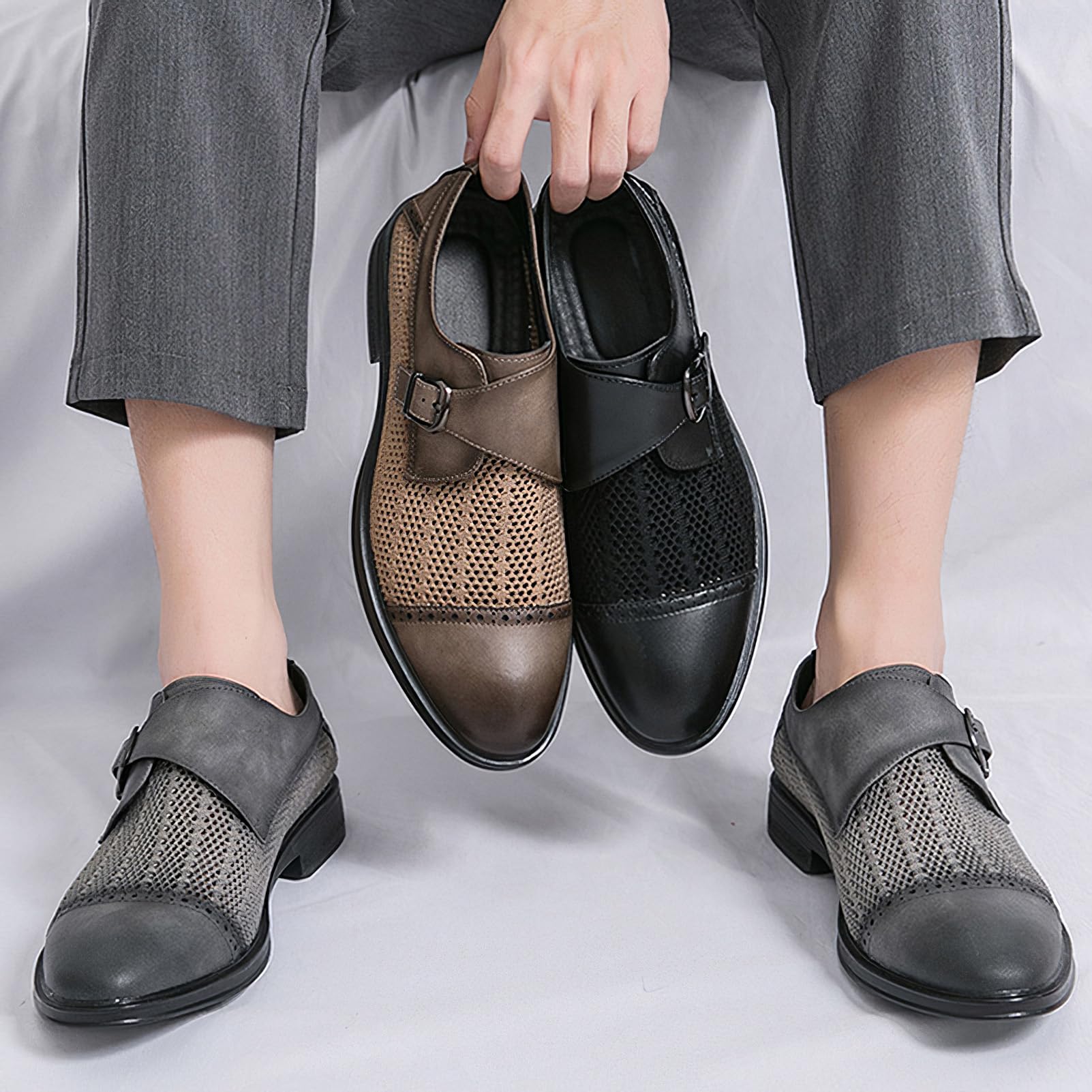 ANUFER Uomo Incavato Estate Scarpe da Sera Bello Singolo Fibbia del Monaco Scarpe da Lavoro