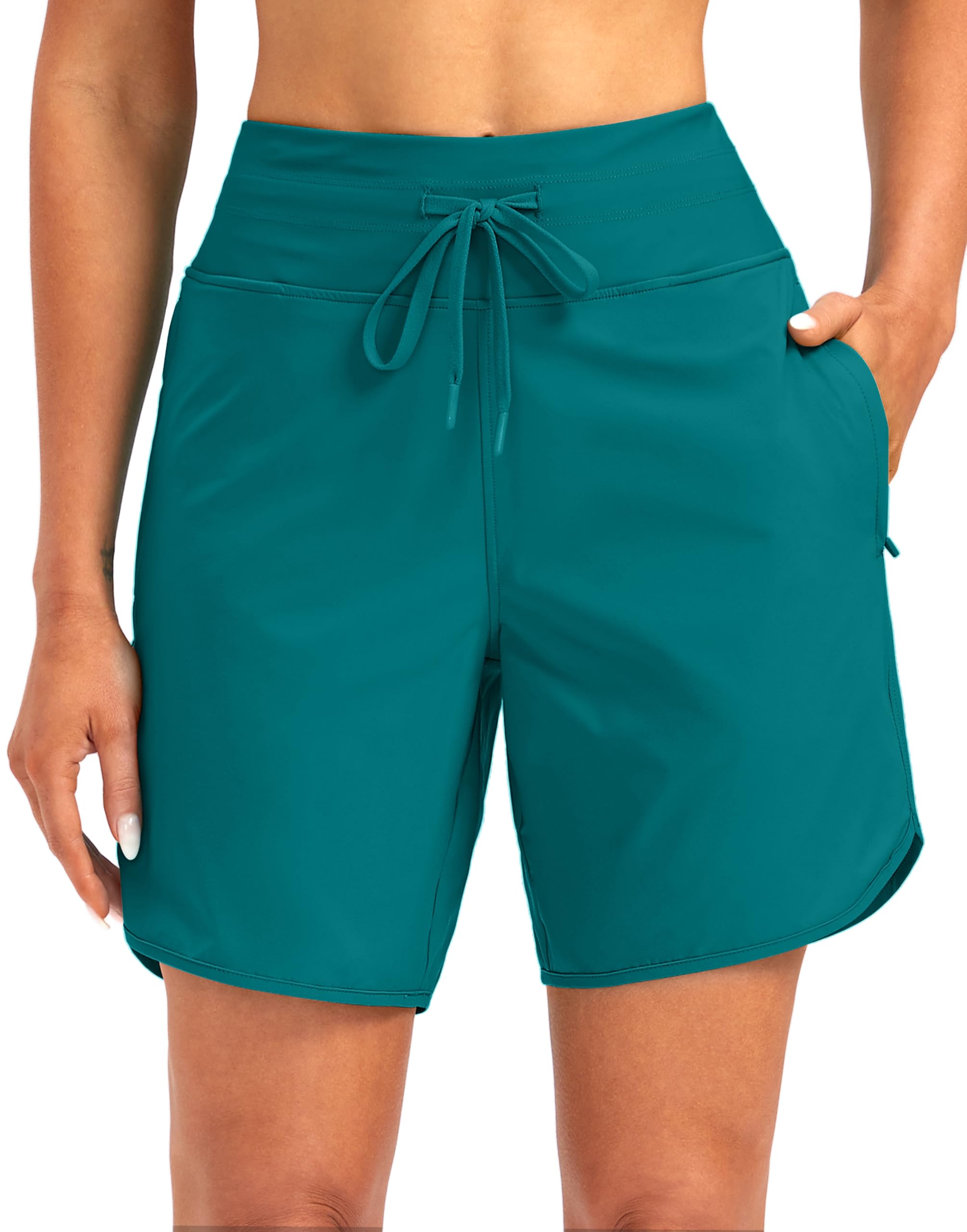 G Gradual Women's 7" Quick Dry High Waisted Swim Board Shorts with Zipper Pockets UPF 50+ Beach Shorts for Women with Liner
