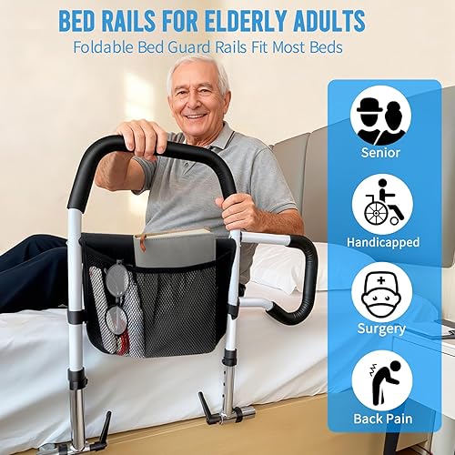 Miniatura 5 de Rieles de cama para adultos mayores, rieles de protección de cama plegables, barra de asistencia para personas mayores
