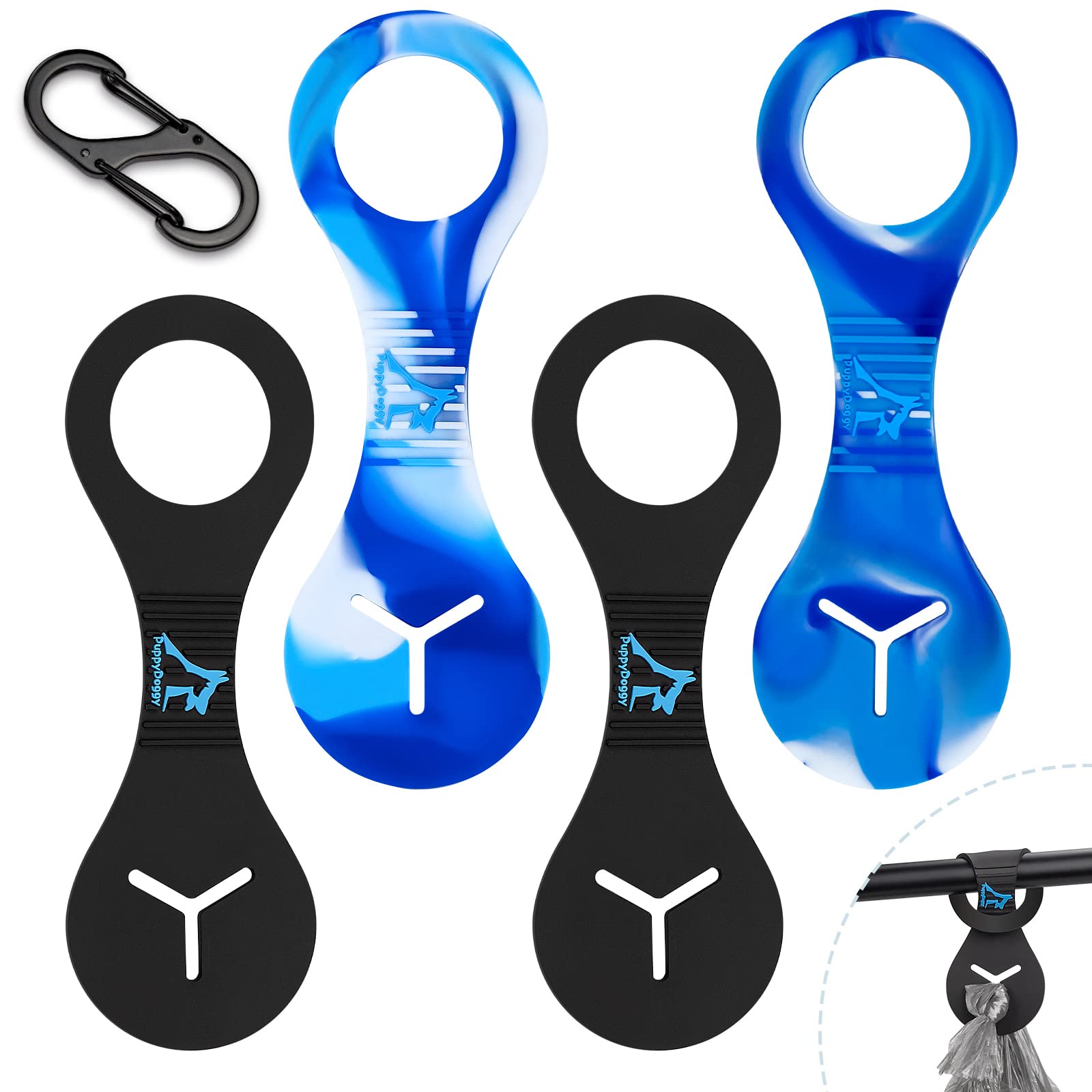 Dog Poop Bag Holder for Leash Waste Bag Carrier Dog Poop Bag Dispenser for Walking Running Bicycle Accessory 4 Pieces (Black + Mixed Blue)