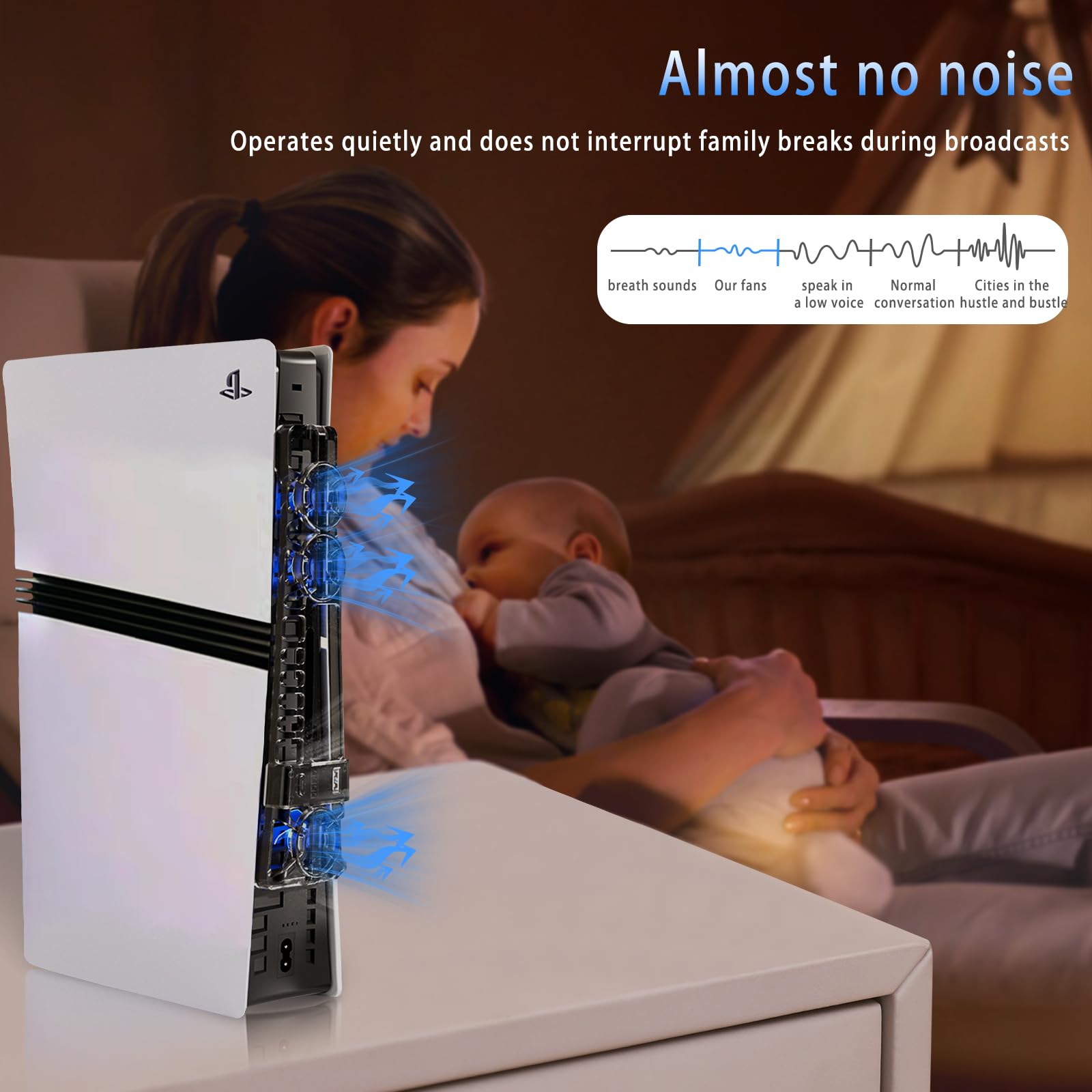 Accessori di Raffreddamento per PS5 Pro/PS5 Slim Ventola di Raffreddamento con Luce LED e Velocità Regolabile,Rilevamento Automatico Della Temperatura,Porta USB Extra