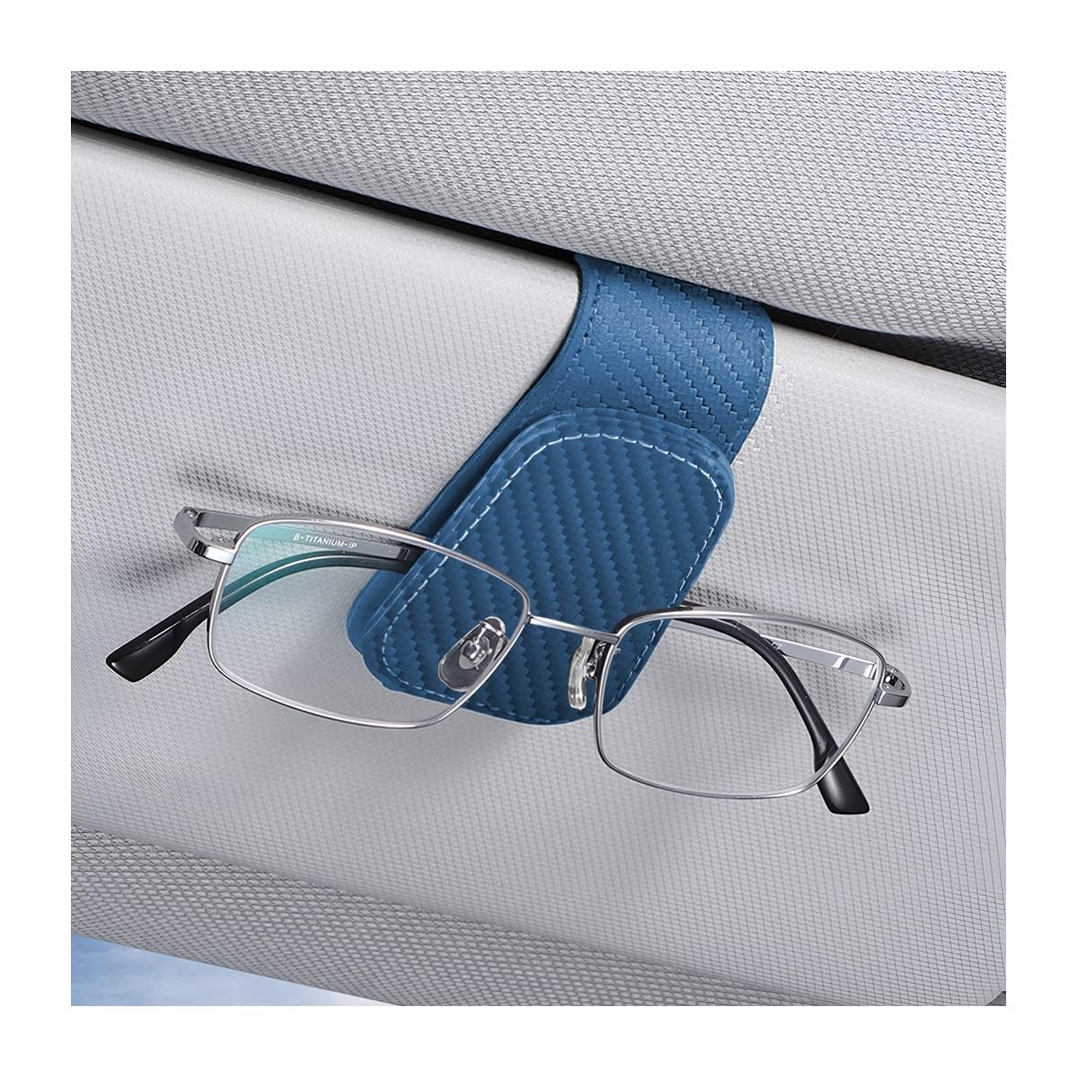 AICEL Sunglasses Holders for Car Sun Visor, Leather Magnetic Clip, Blue