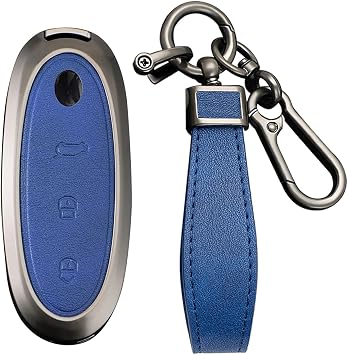 KUNIO PU Leather 3 Button Smart Key Fob Cover Fit for 2024 2025 Dongfeng Nammi 01 New Energy Dfsk Key Protetcor Keyless with Keychain Key Holder B Gun Blue