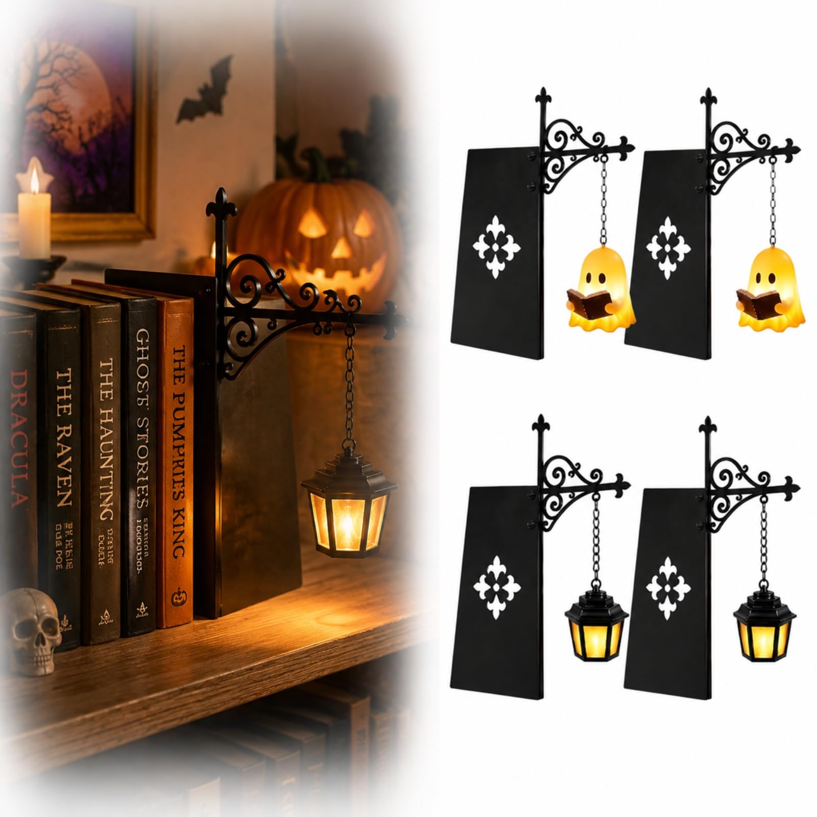 Assveu Book Nook Light Lantern, Library Lantern Mini Bookshelf Lamp – Hanging Bookshelf Light with Bookend-Style Base, Decorative Warm Lighting for Book Nook, Home Library, Study & Reading Corner
