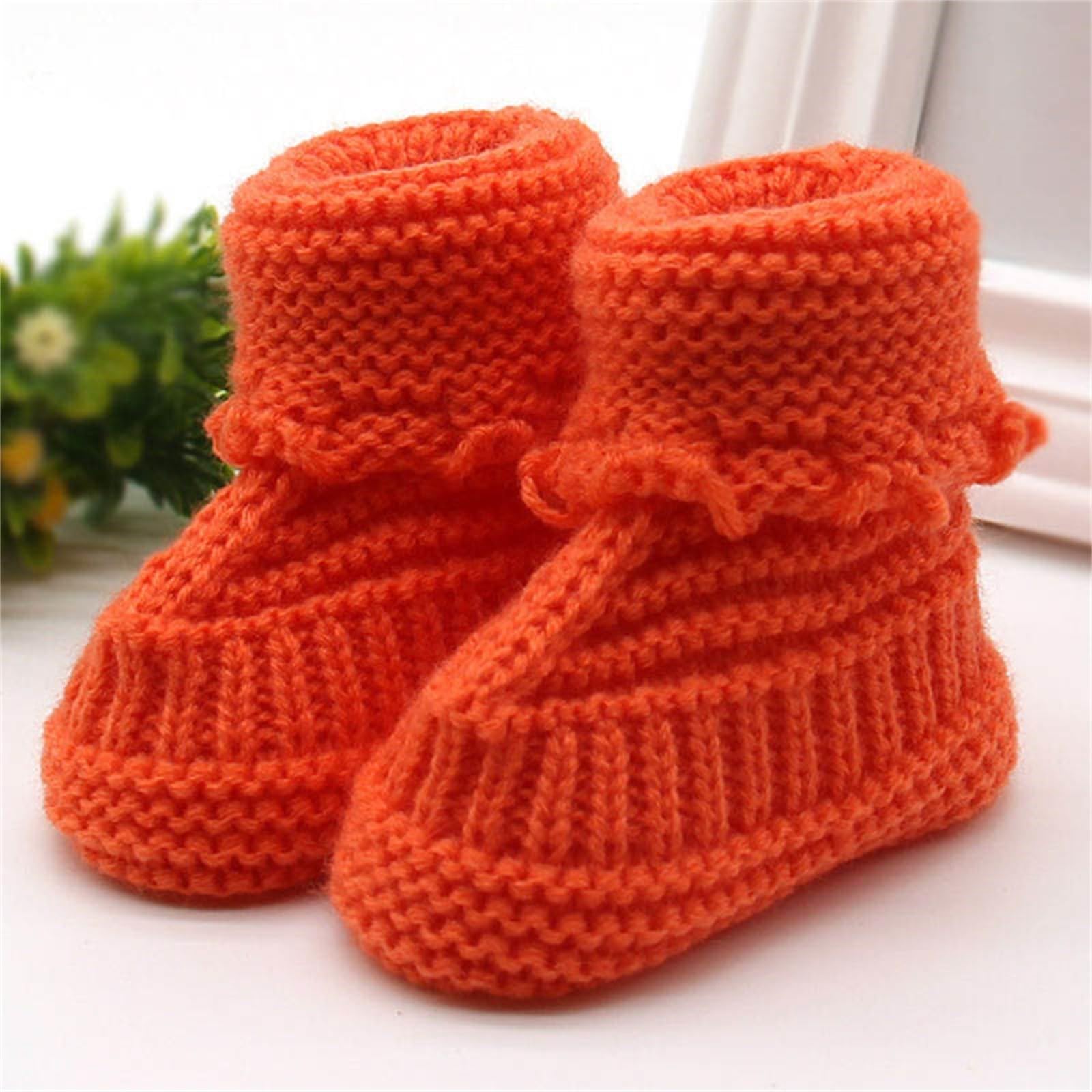 Baby Boy Girl Knit Booties Infant Anti Slip First Walking Shoes Soft Warm Cozy Sock Slippers Boots Newborn Winter Boots (Orange, 0-3 Months)