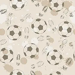 Papel De Parede Adesivo Lavável Futebol Bolas Bege 3m