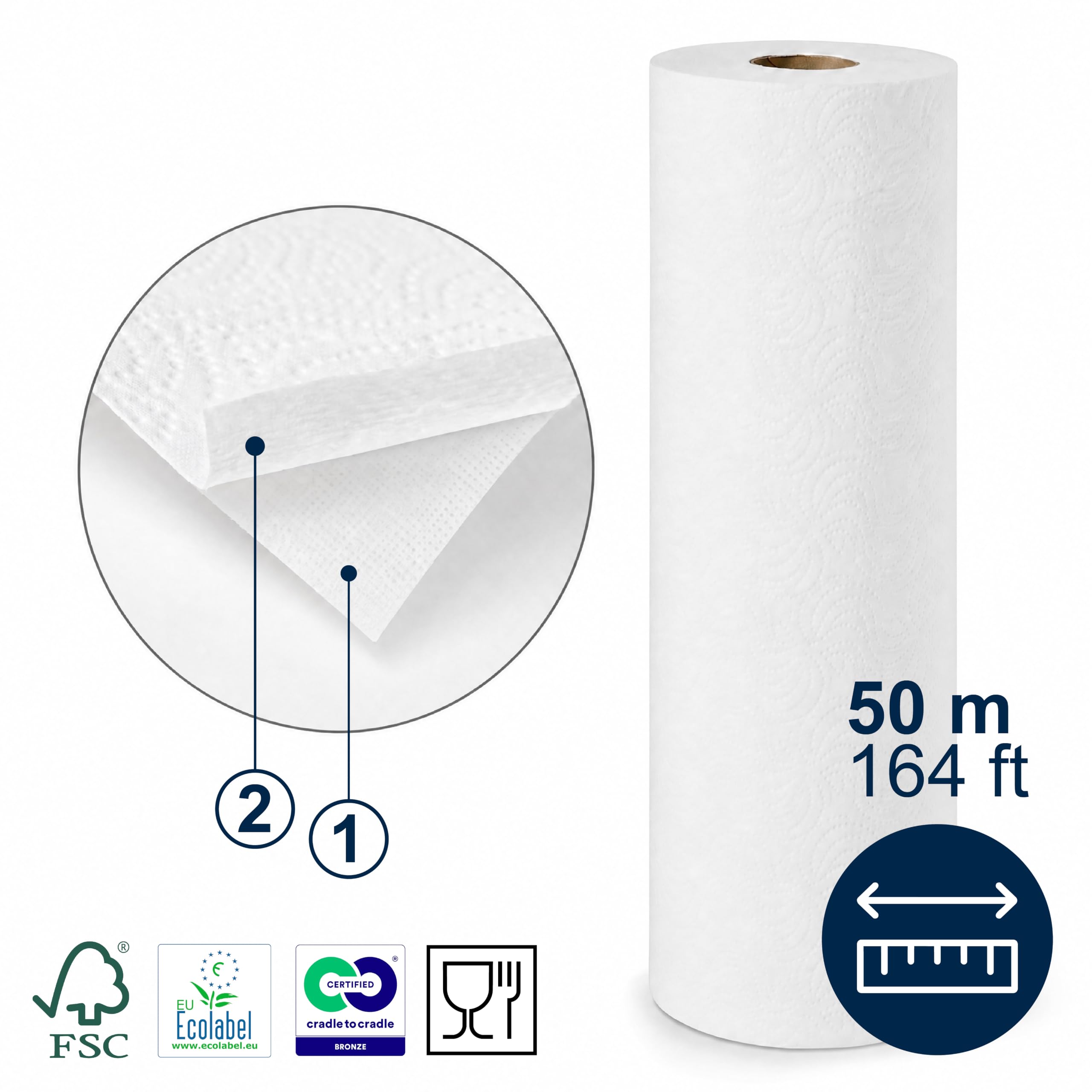 KMINA Papierrolle (6 Rollen) Für Kosmetikliege, Liegenauflage 2 Lagen, 50 m x 59 cm, Frischfaser, Laminiert, Perforation Alle 66 cm, Rollendurchmesser 13 cm, Kern 45 mm