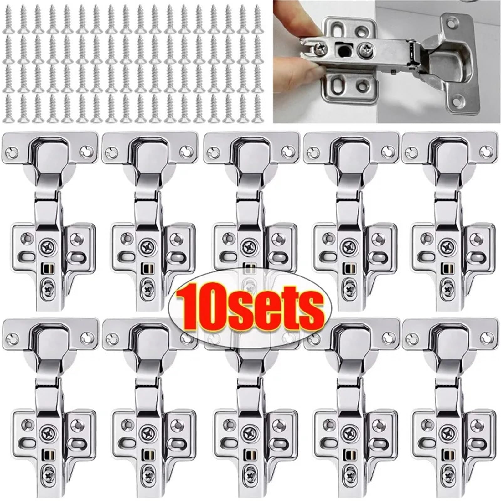 Schrankscharniere aus Edelstahl, nicht hydraulisch, versteckt, geschlossen, leise, Schrankscharniere mit Schrauben für Schrankmöbel (10 Sets)