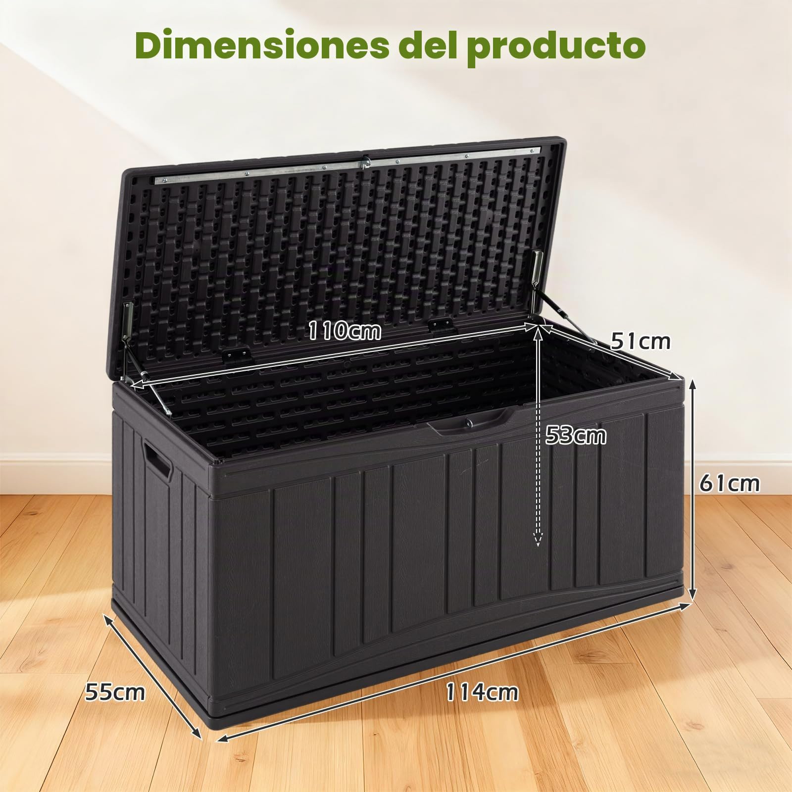 GIANTEX Baúl de Almacenaje para Jardín con Capacidad de 300L, Arcón Exterior de Resina con Tapa y Orificio para Candado, Contenedor Impermeable para Patio, Terraza, 114 x 55 x 61 cm (Marrón)