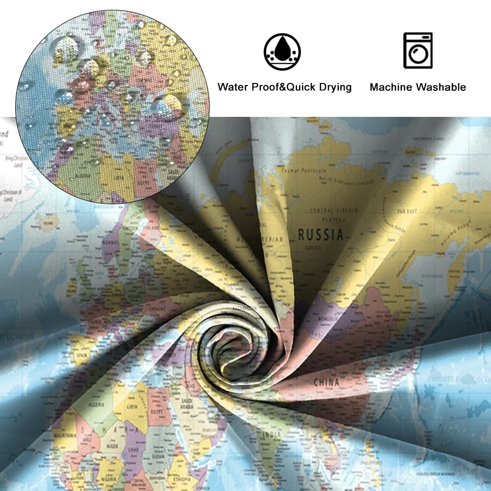 Tenda Da Doccia Mappa Del Mondo 180x198cm - Impermeabile Educativa Per Bambini Con Ganci, Blu Oceano - Foto 11
