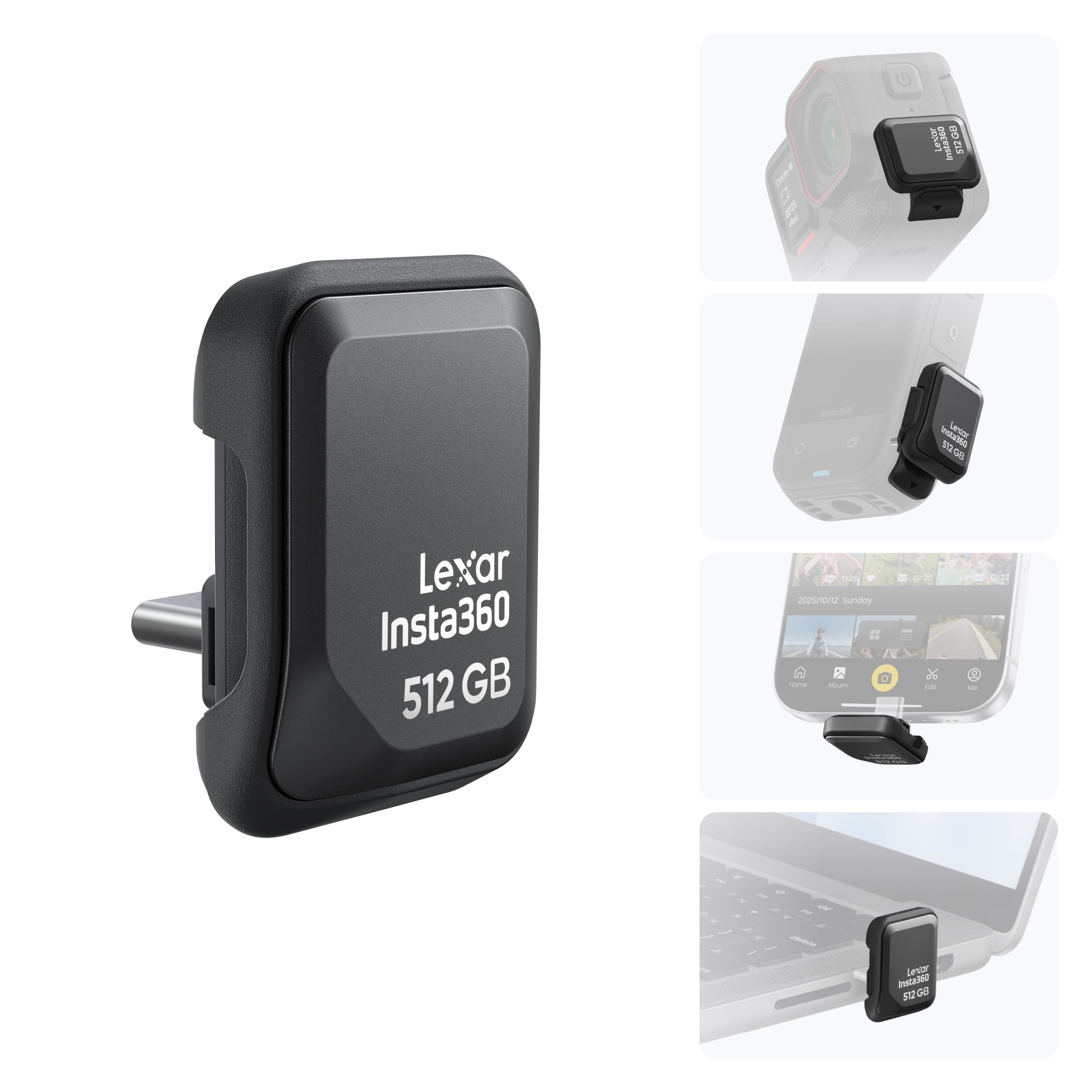 Insta360 SSD portatile Quick Reader 512 GB - Chiavetta USB-C esterna Ace Pro 2, X5, X4 Air, iPhone, Android e computer, sviluppata in collaborazione con Lexar per i creatori di contenuti