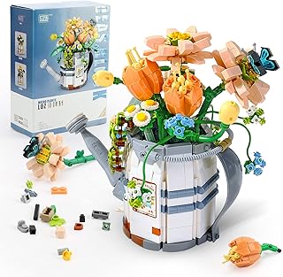 Mini Bricks Artificial Flowers Bouquet Watering Pot Bonsai Model Building Set, DIY Mini Flower Botanical Collection Construction Building Toy for Adults（Not Compatible with Lego Set ）